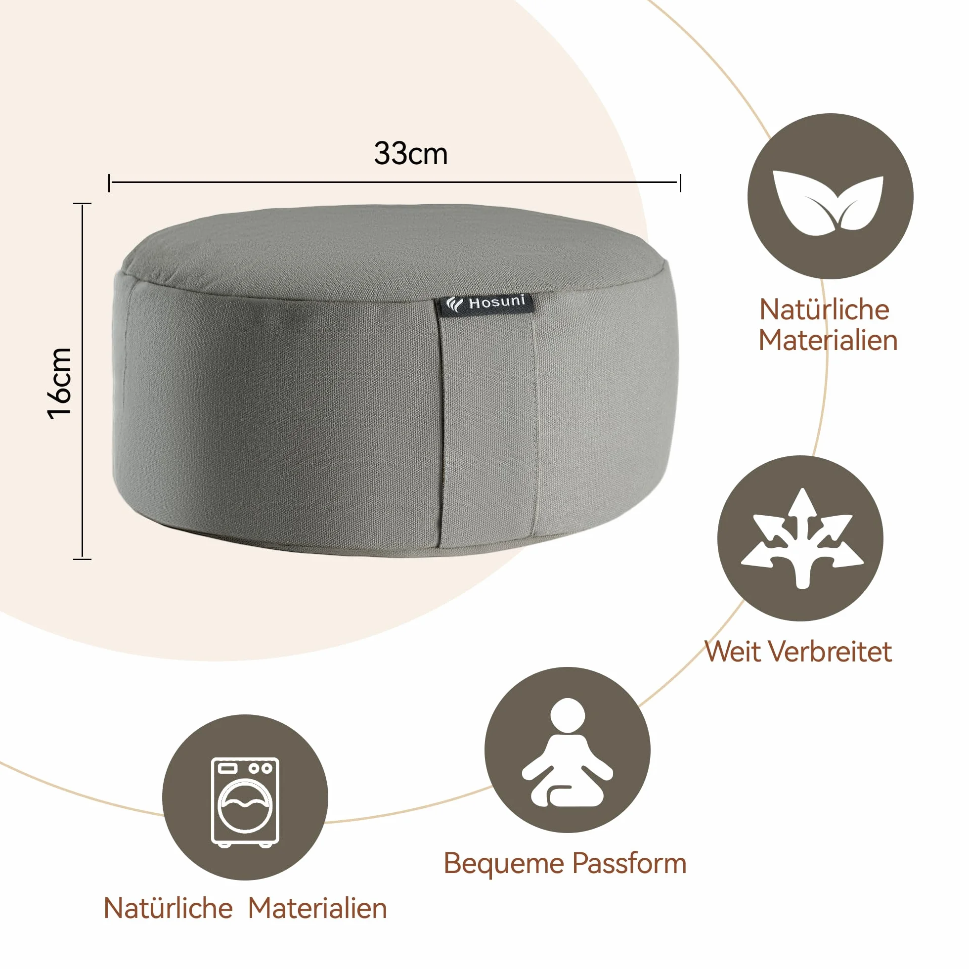Hosuni Cojín de Meditación Redondo Relleno Natural de Escalas de Trigo Sarraceno Yoga Zafu Ergonómico Funda Algodón Lavable