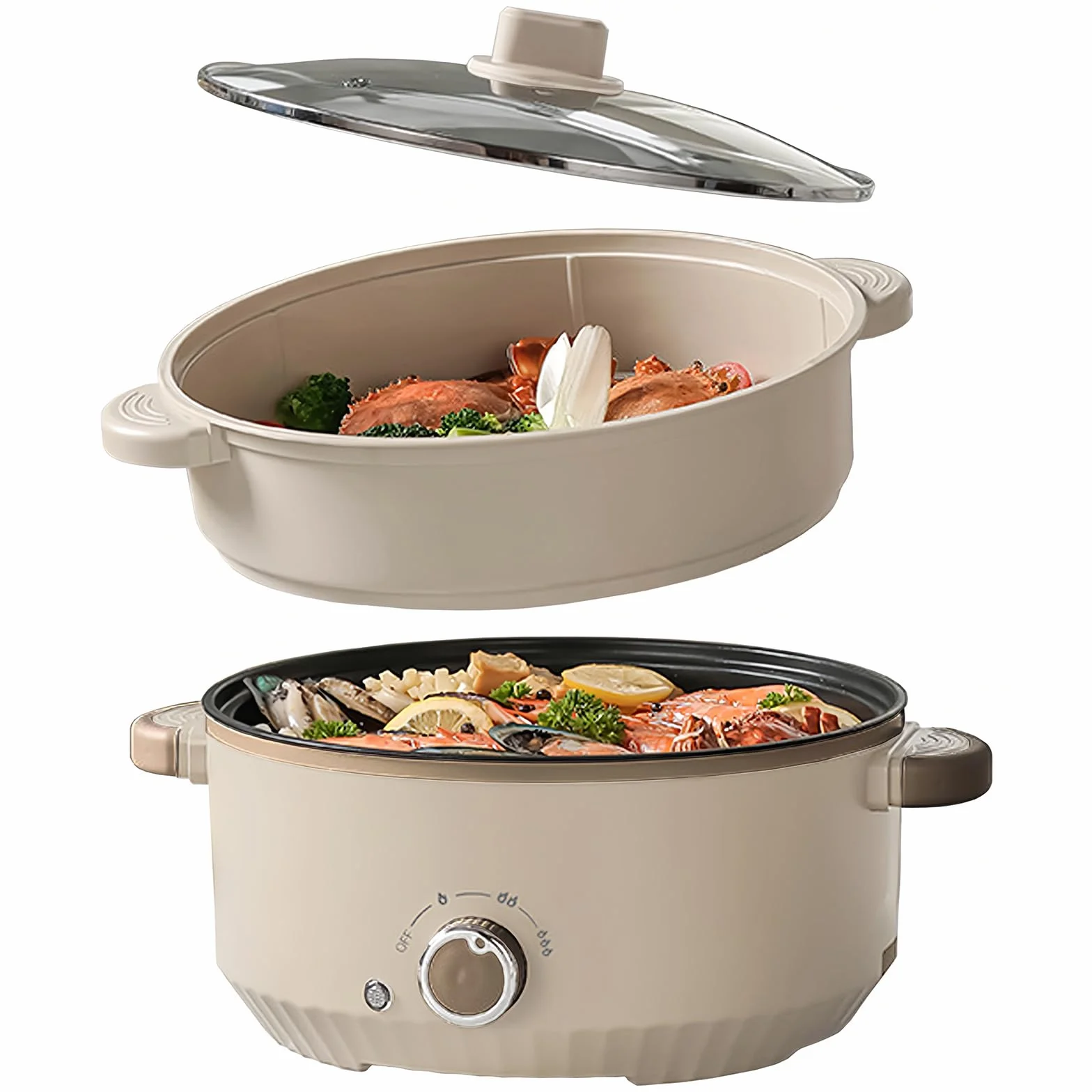 Olla Eléctrica Multifuncional 4,6L 1000W Hot Pot con Vaporera 3 Niveles