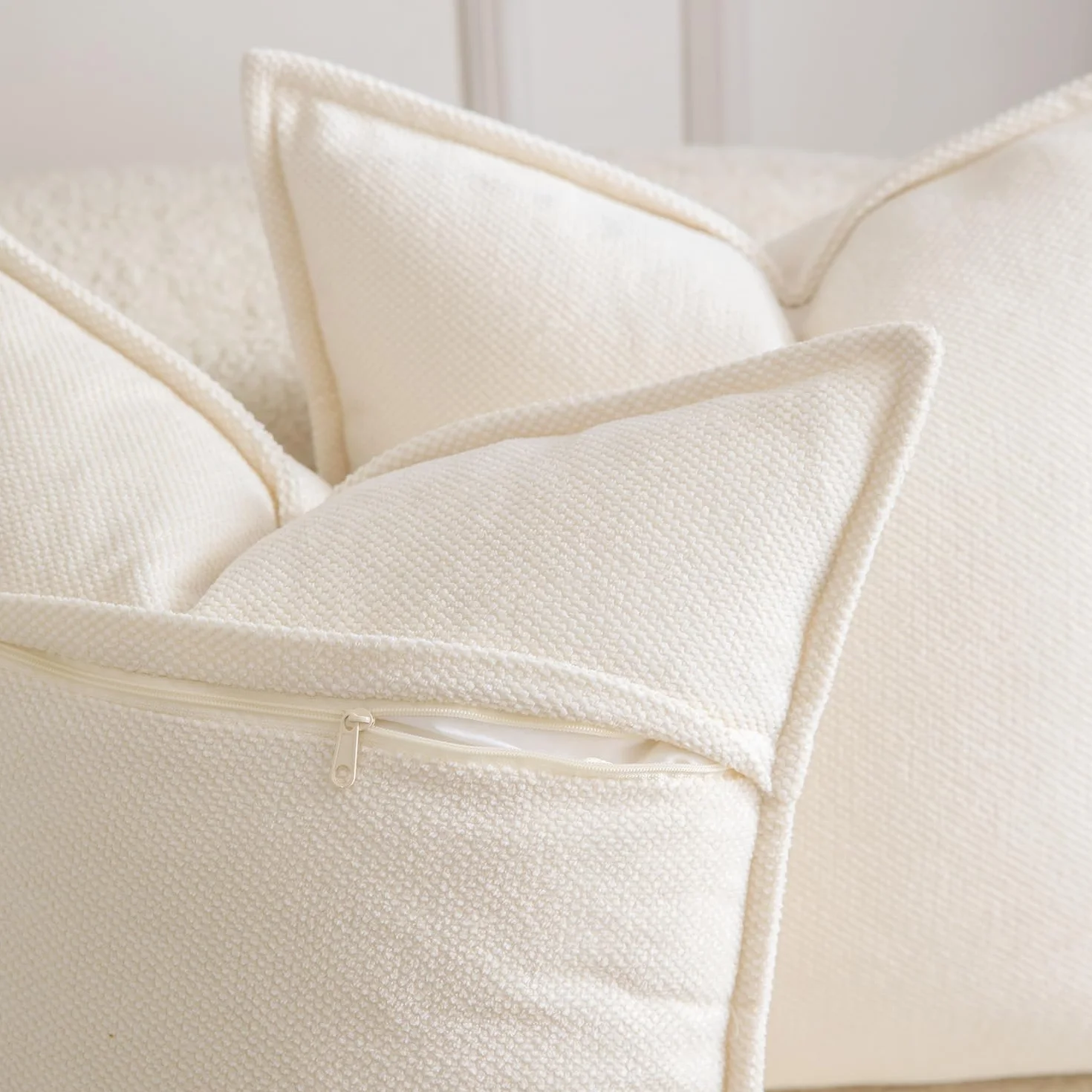 Madizz Juego de 2 Fundas de Almohada de Chenilla Suave 60x60 cm Boho Crema