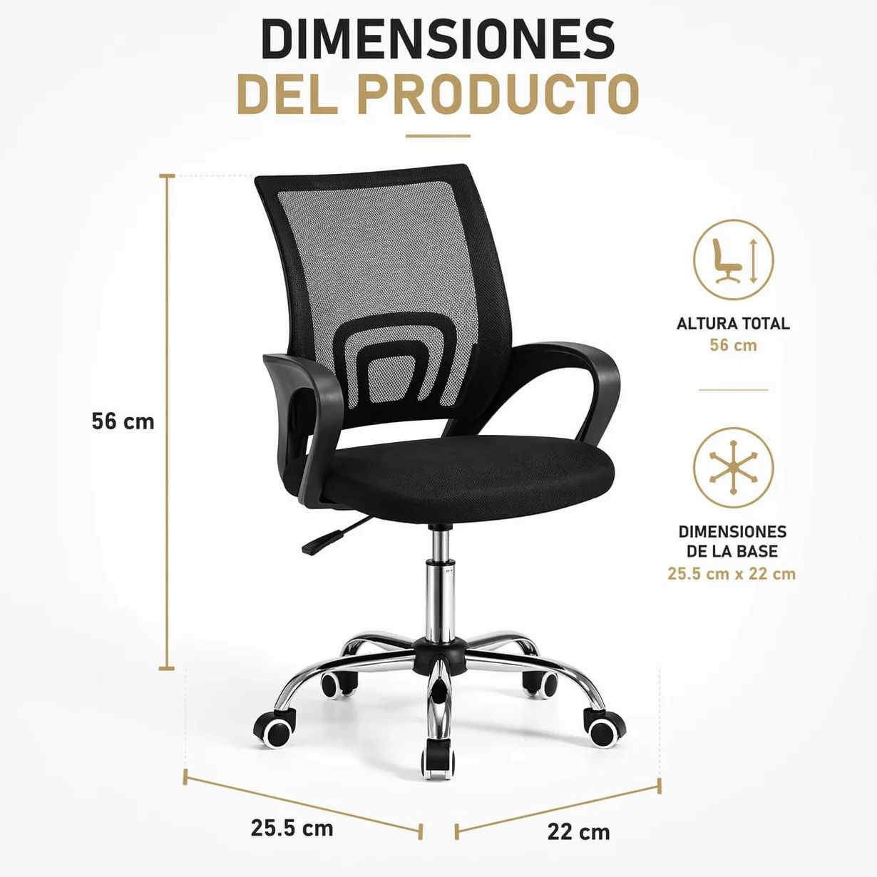 Silla de Oficina Ergonómica con Ruedas y Respaldo Transpirable Altura Regulable Soporte Lumbar
