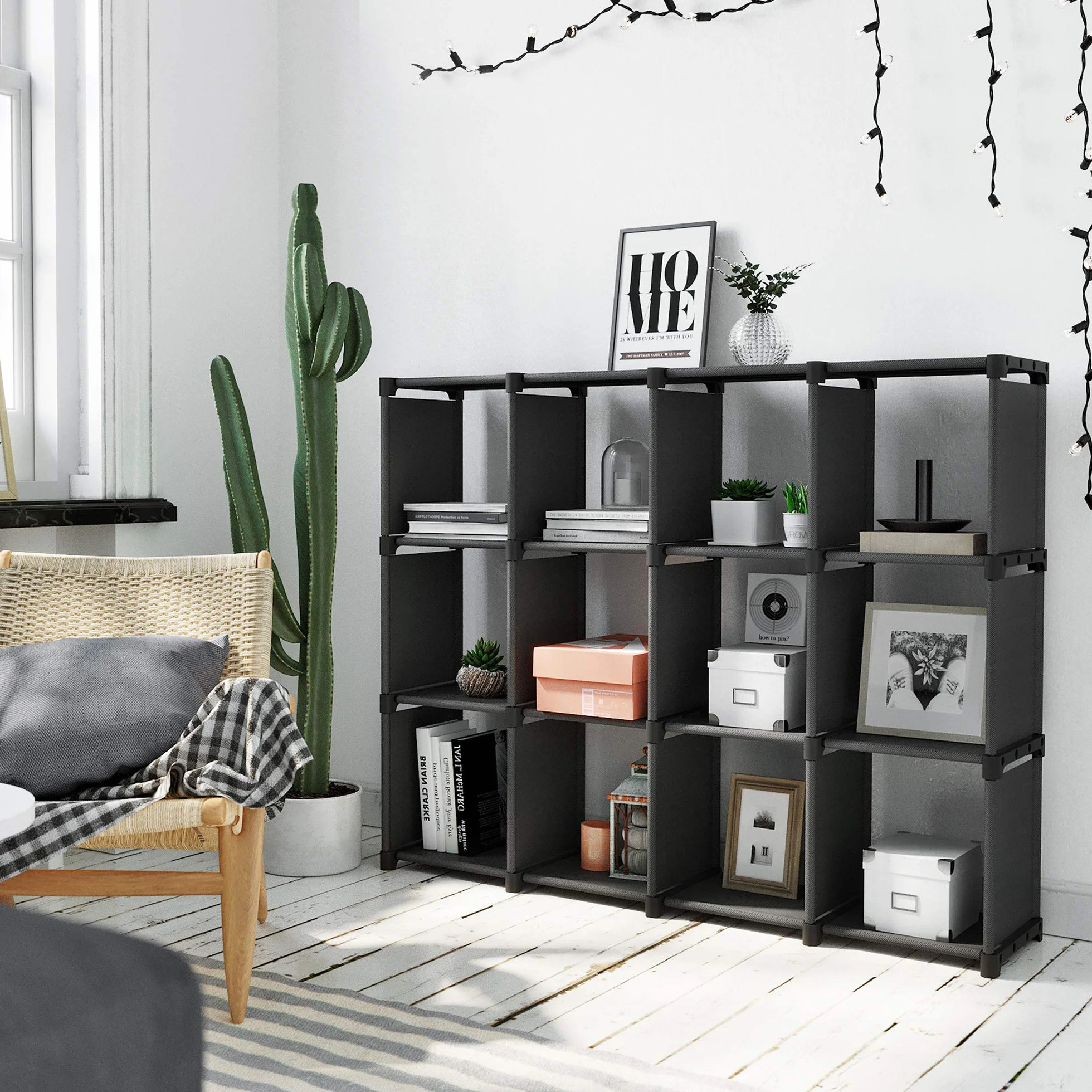 SONGMICS Estantería Modular 12 Cubos, Librería Abierta, Armario Almacenaje Negro LSN12BK