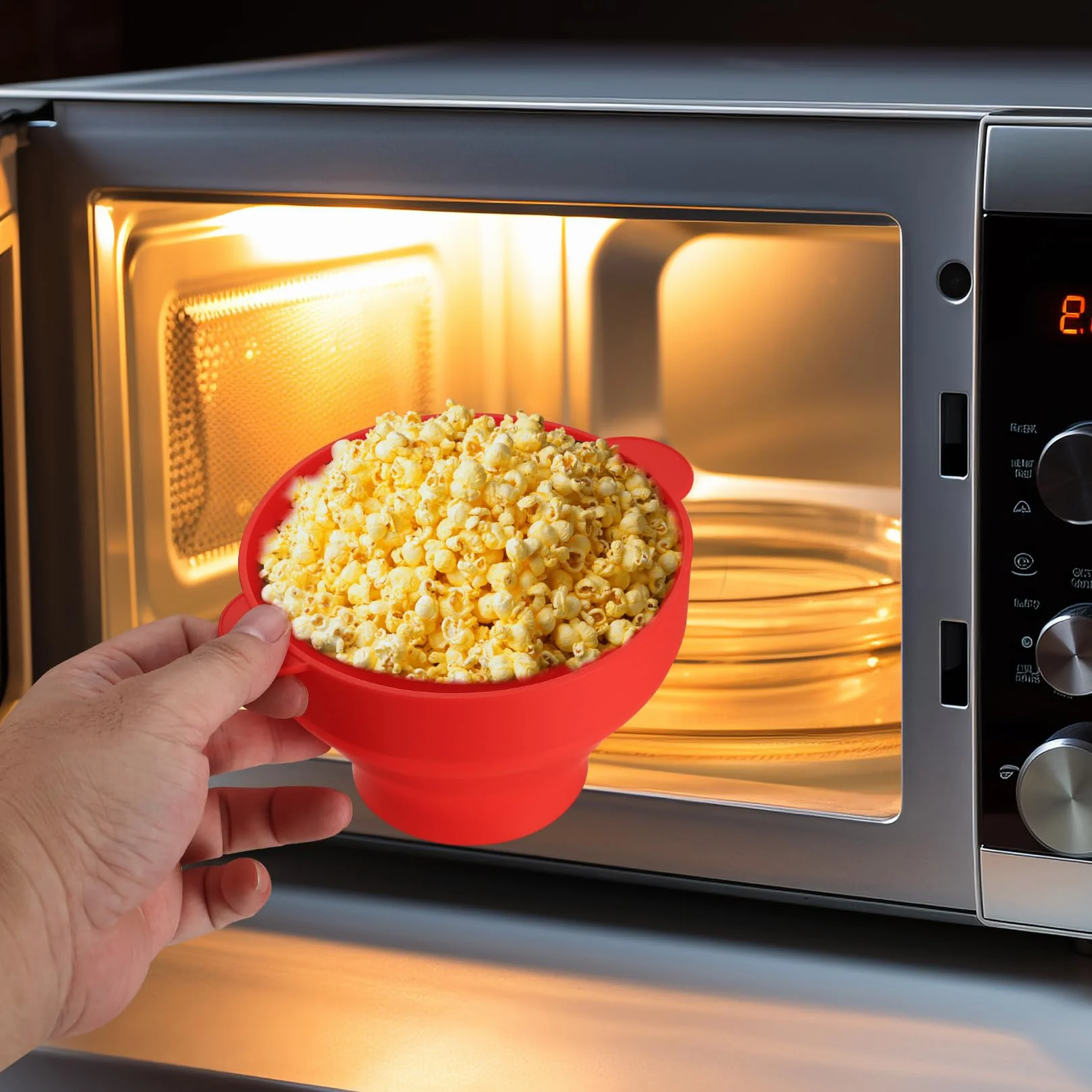 Popcorn para Microondas, Popcorn Maker Plegable de Silicona, Tazón con Tapa, Libre de BPA, Palomitas Popper sin Aceite