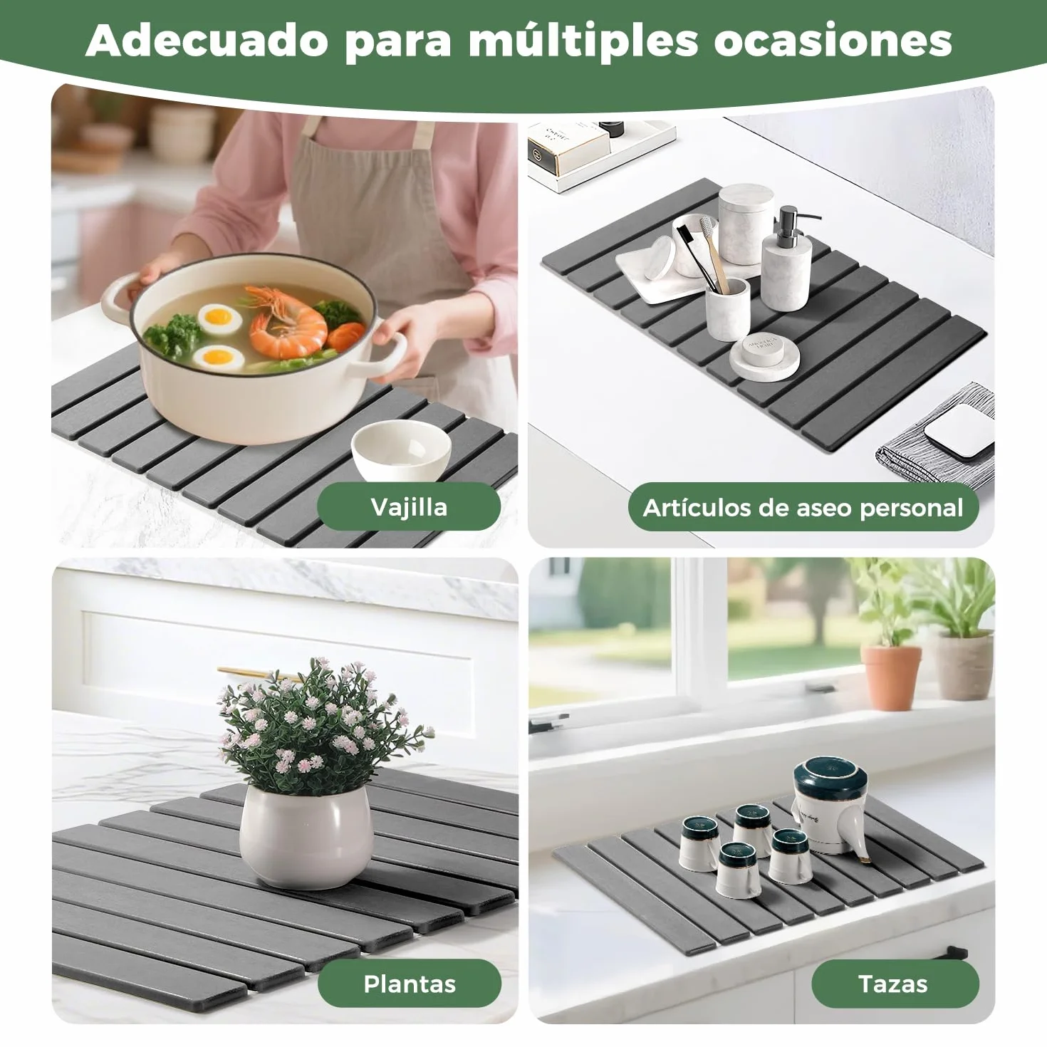 Alfombrilla Escurreplatos Plegable Absorbente Piedra Secado Rápido 60x40cm Gris Oscuro