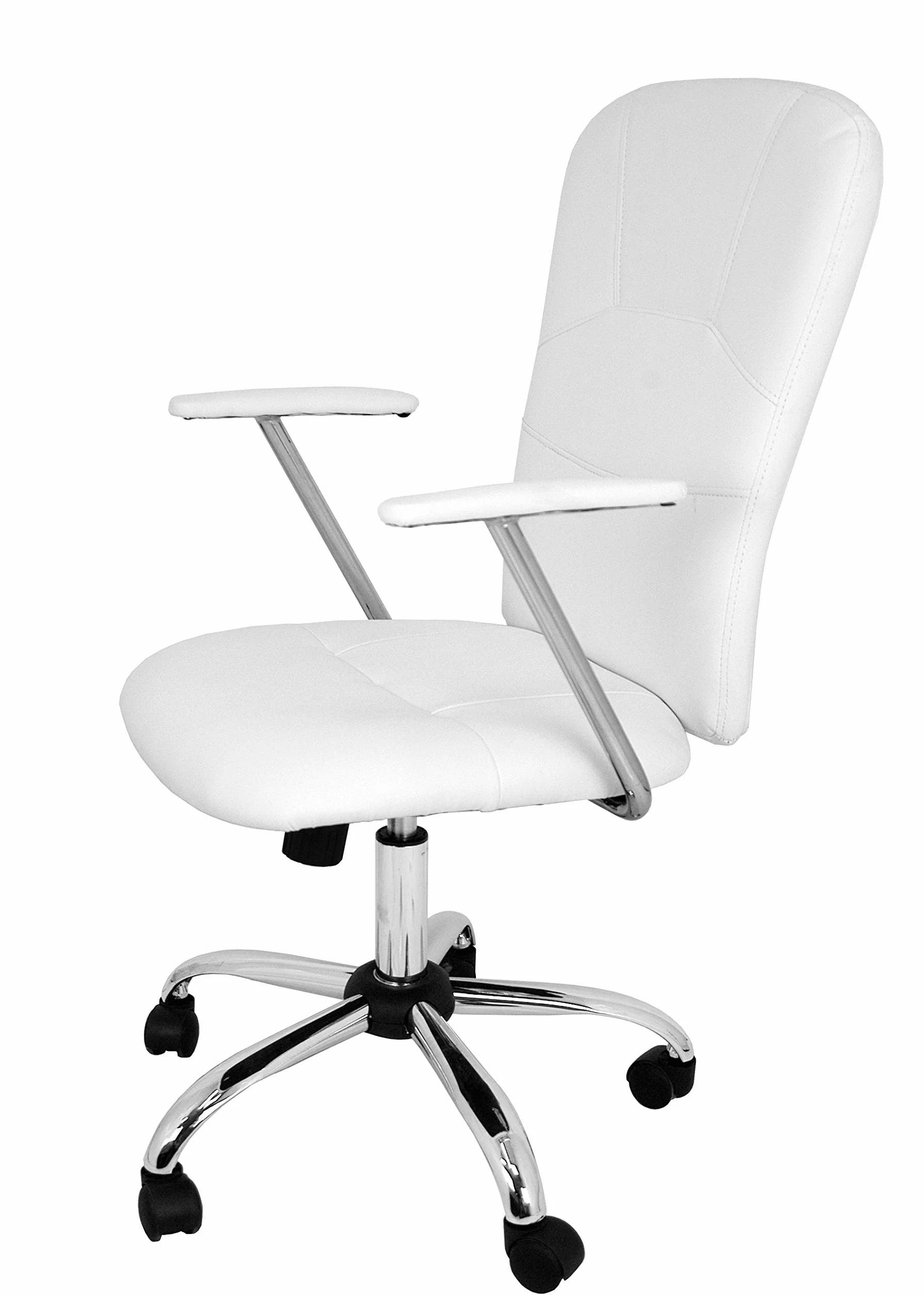 La Silla Española - Silla de Oficina o Estudio Estilo Director con reposabrazos, Respaldo tapizado y Base cromada con Ruedas deslizantes, Color Blanco, Modelo Medinaceli, 47x44x109 cm