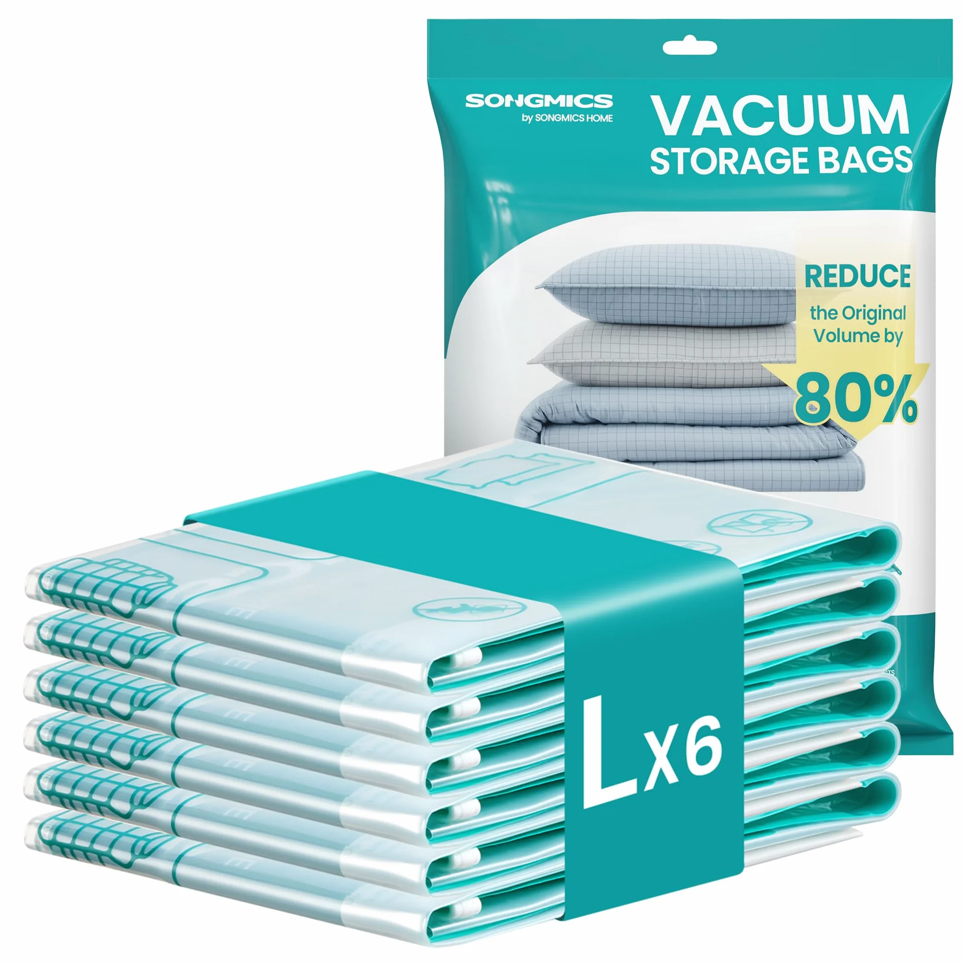 SONGMICS Bolsas de Almacenamiento al Vacío, Juego de 6, Tamaño L, Transparente