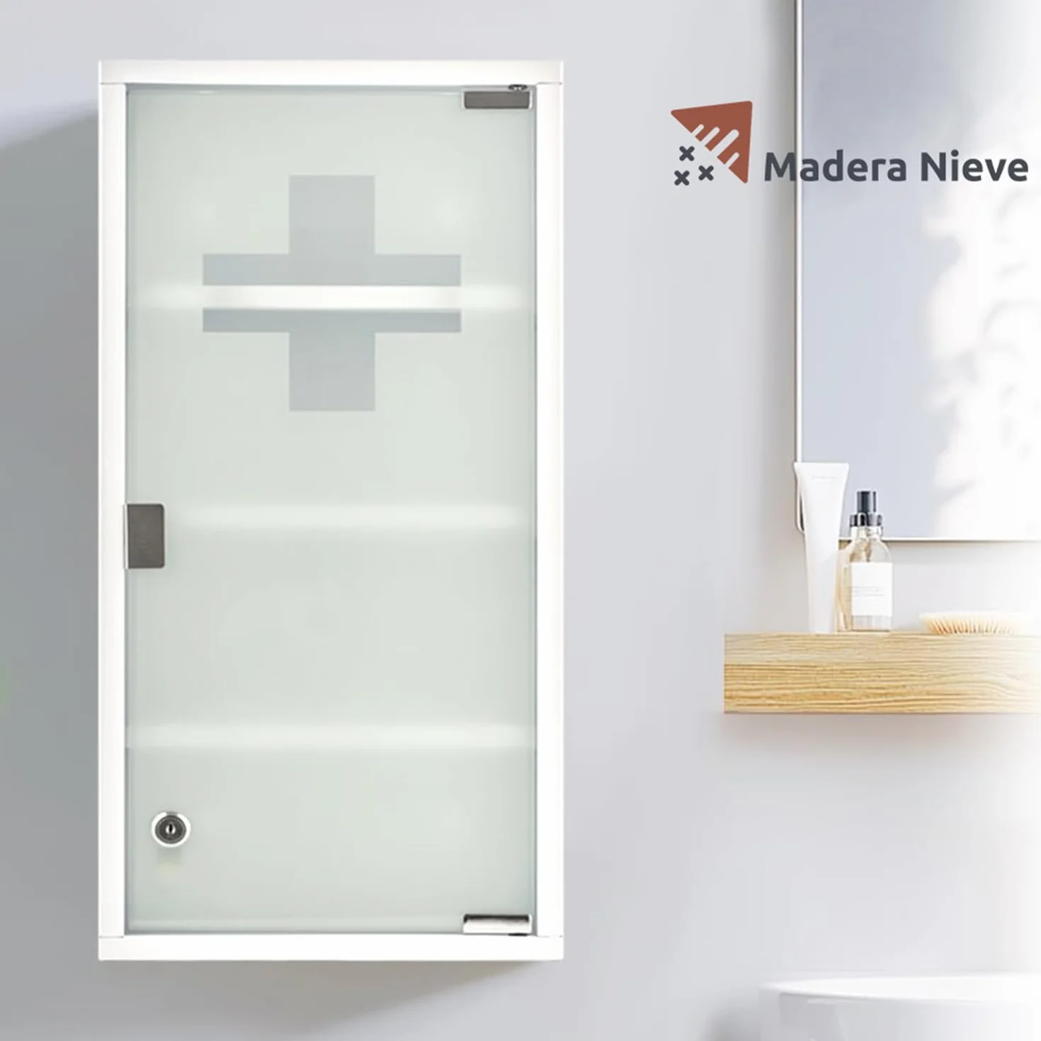 Botiquín de Primeros Auxilios de Acero Inoxidable para Pared con Cerradura y Estantes Blanco 57x27