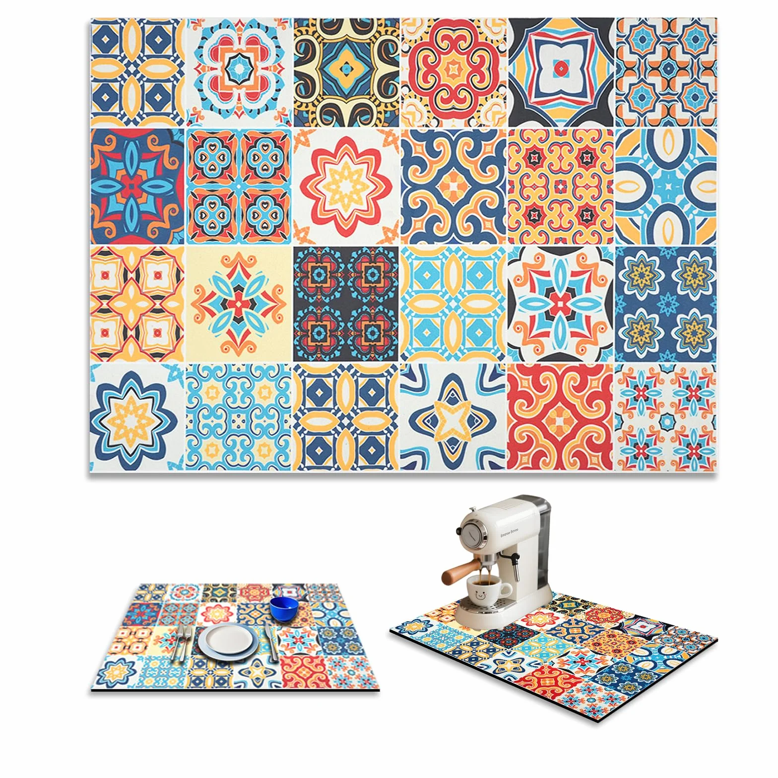 Alfombrilla de goteo para vajilla, 2 unidades, alfombrilla de café absorbente con revestimiento de goma antideslizante, alfombrilla de secado rápido, fácil de limpiar, 40 x 50 cm, alfombrilla