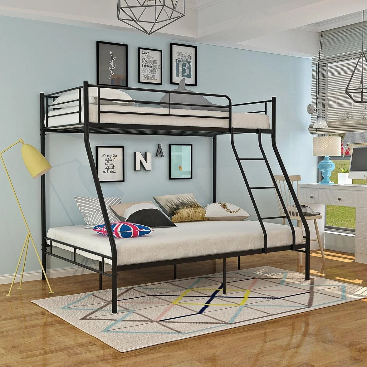 Litera de 90 x 200/140 x 200 cm con Somier, Cama Infantil con Escalera y Protección Anticaídas Cama Alta - Negro