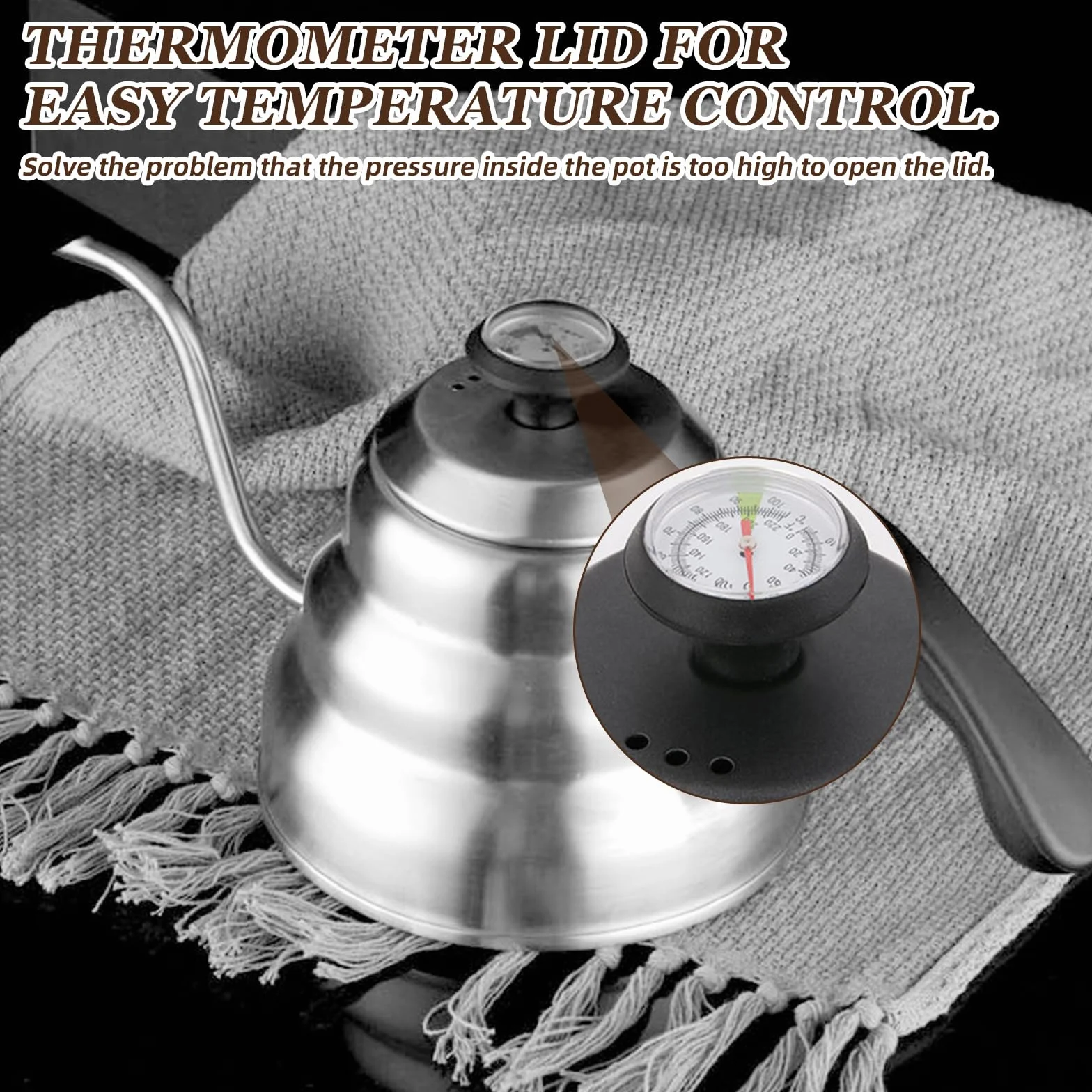 Hervidor De Cuello De Cisne: Tetera Con Control De Temperatura, De Acero Inoxidable, Hervidor De Agua De Cuello De Cisne Con Termómetrocuello Y Boquilla Larga Para El Hogar Y La Cocina