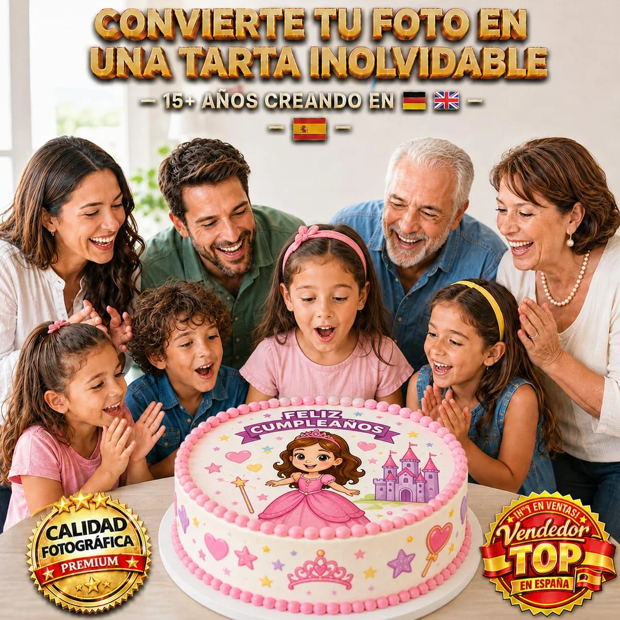 FOTO COMESTIBLE OBLEA Papel de AZÚCAR Personalizada Tarta Foto Nombre Edad Imagen Comestible Cumpleaños Calidad Fotográfica Profesional Varios Tamaños Redonda