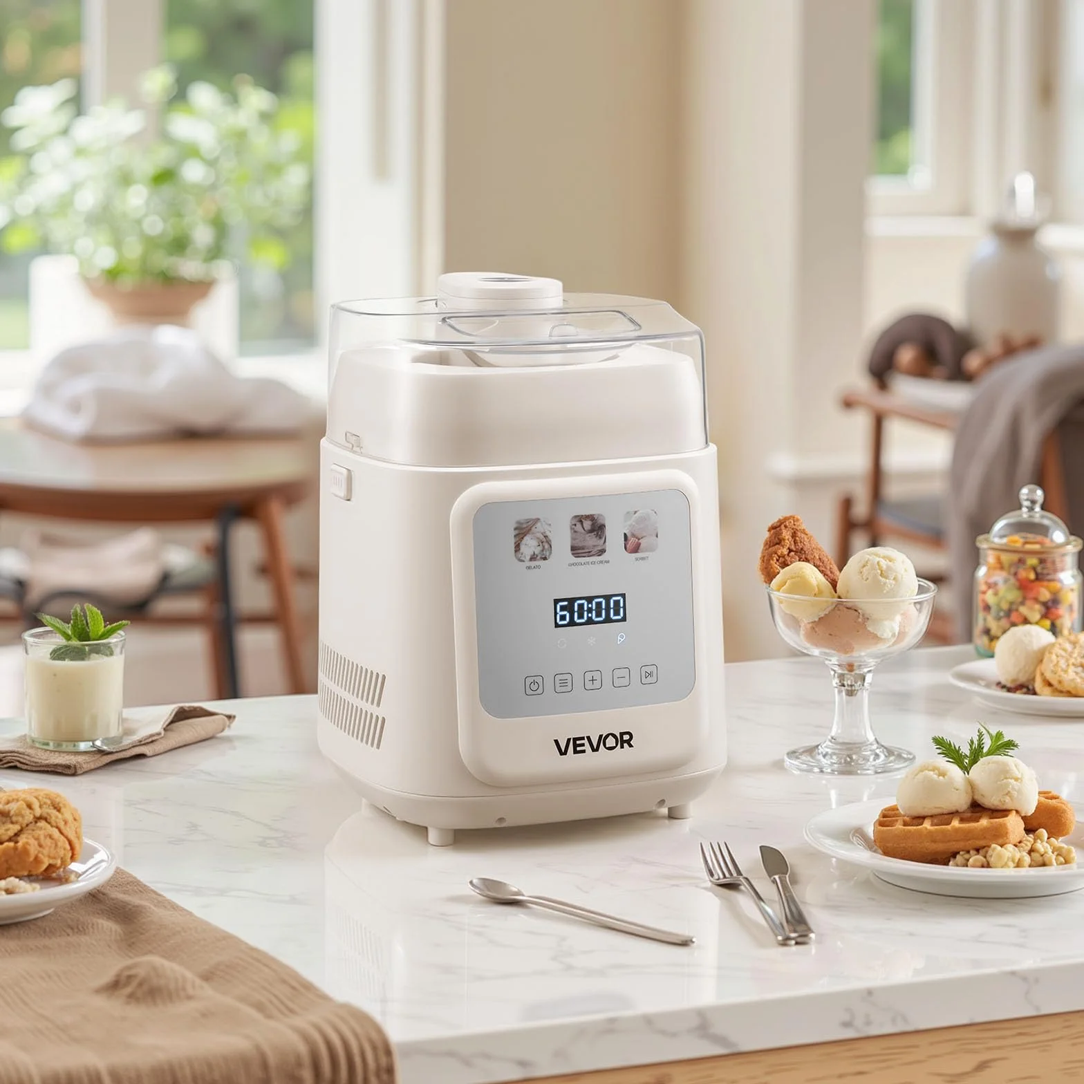VEVOR Máquina para Hacer Helados 1 L con Compresor Incorporado Heladera Automática Vertical 4 Modos