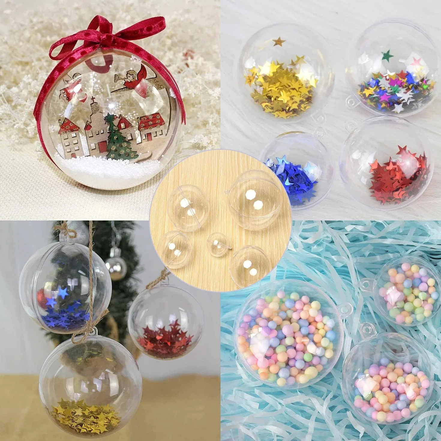 Bolas de acrílico transparentes rellenables 4 tamaños para árbol de Navidad decoración