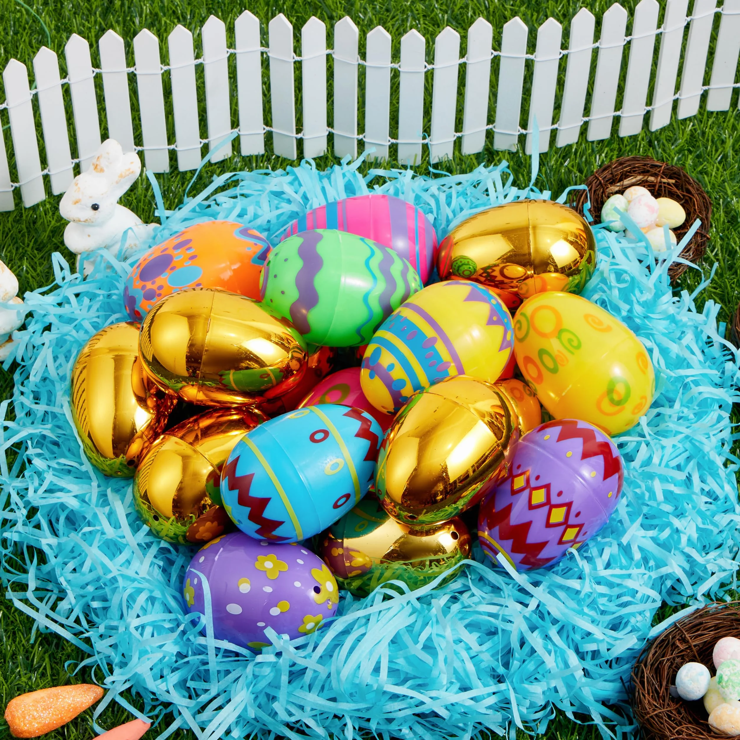 JOYIN 44 huevos impresos de Pascua de plástico 3.15 pulgadas rellenables para búsqueda