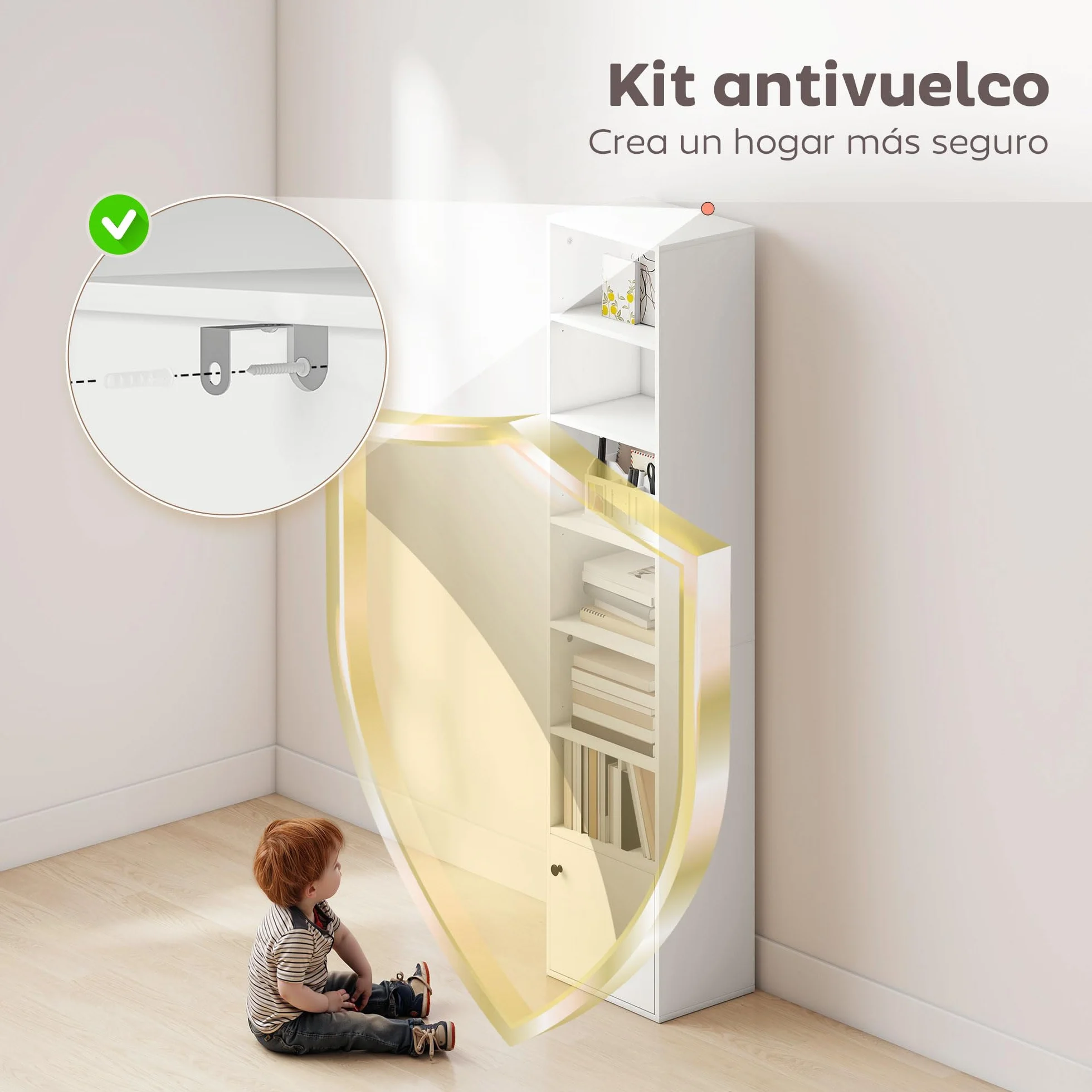 HOMCOM Librería de 7 Niveles, Estantería para Libros con Estantes Ajustables y Puerta, Estantería Moderna, 40x30x180 cm, para Salón, Dormitorio, Estudio, Oficina, Blanco