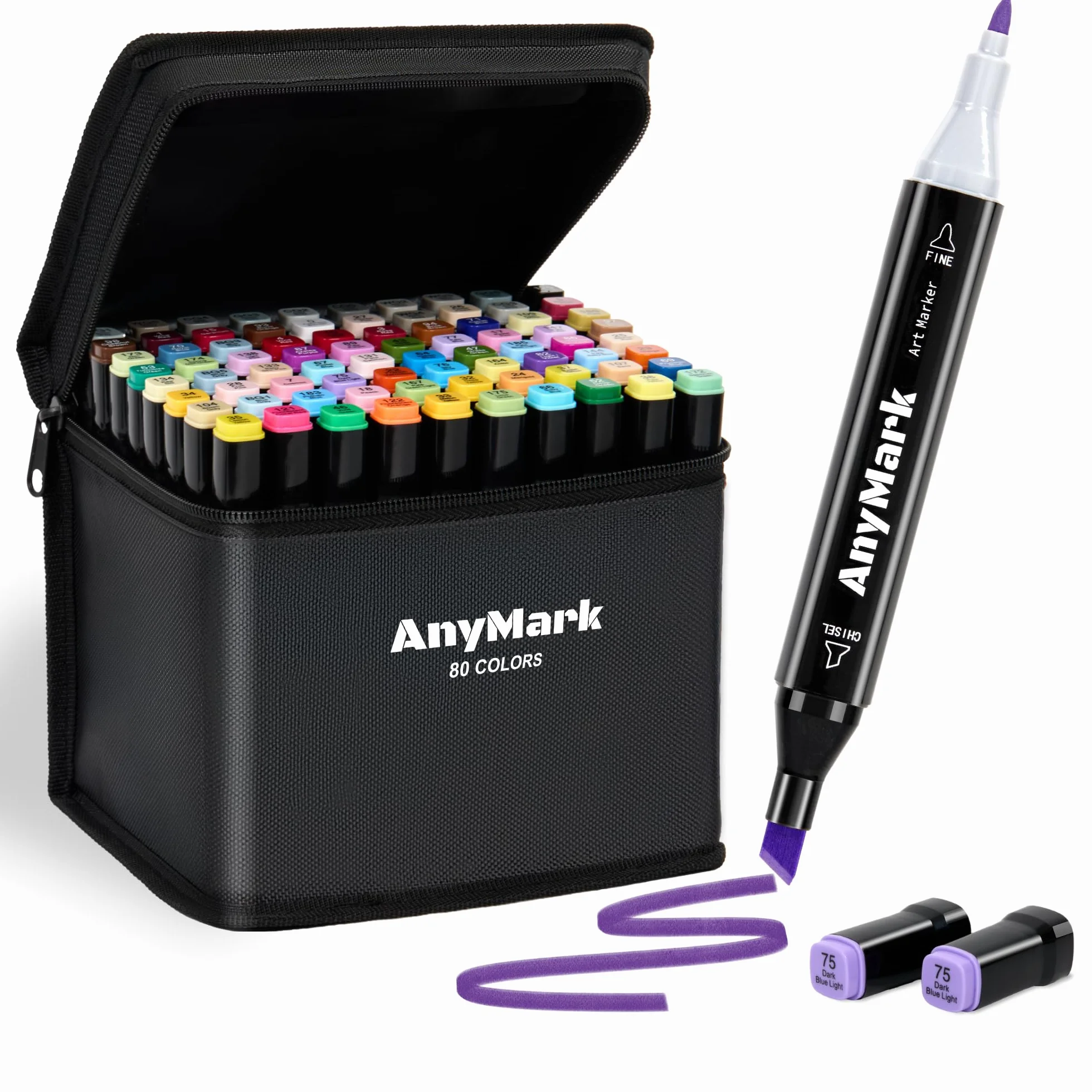 AnyMark Rotuladores de Alcohol 80 Colores, Doble Punta, para Ilustración y Bocetos