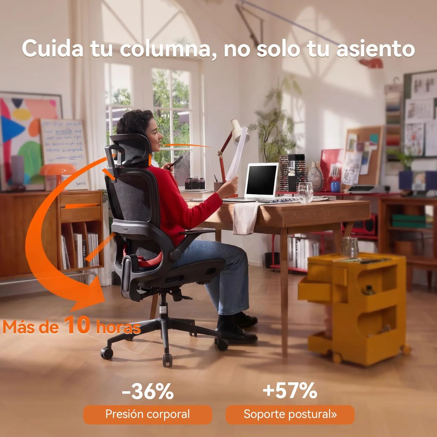 SIHOO Silla de Oficina Ergonómica B100 con Soporte Lumbar, Reposacabezas y Reposabrazos Abatibles, Negra