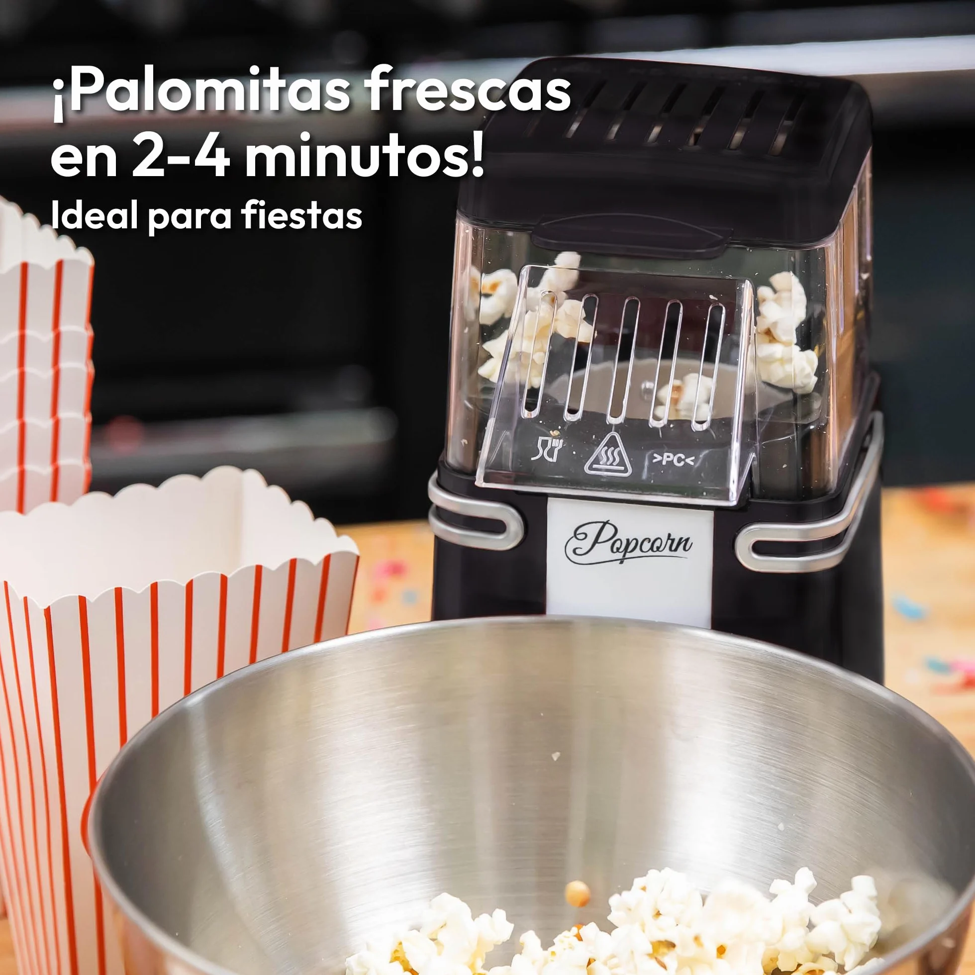 Máquina de Palomitas Gadgy Clásica, Aire Caliente Sin Aceite, Negro Retro