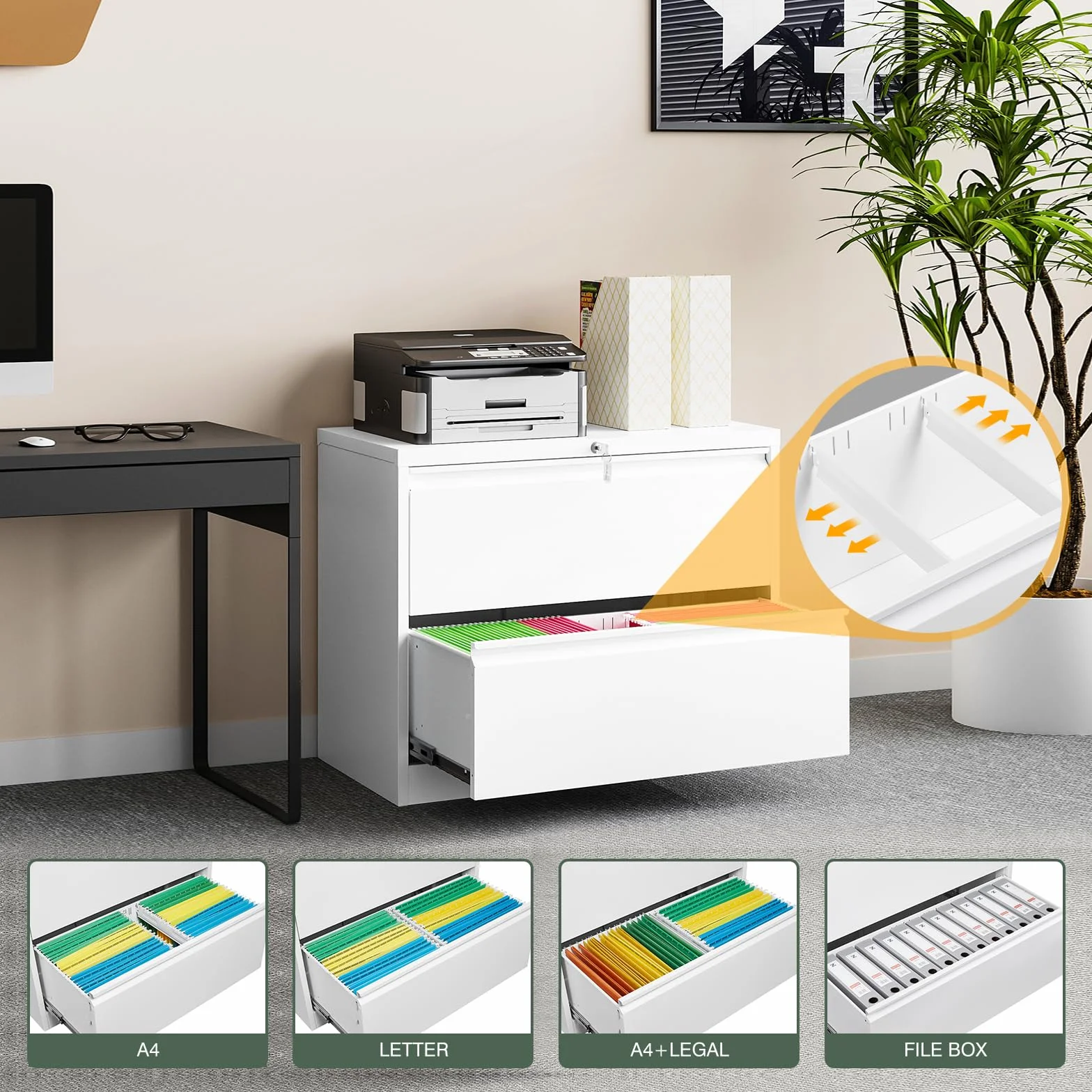 Sightlife Archivador Lateral con Cerradura, archivador metálico Grande de 2 cajones, Oficina en casa, Armario con Cerradura para archivadores Colgantes tamaño carta/legal/F4-Requiere Montaje