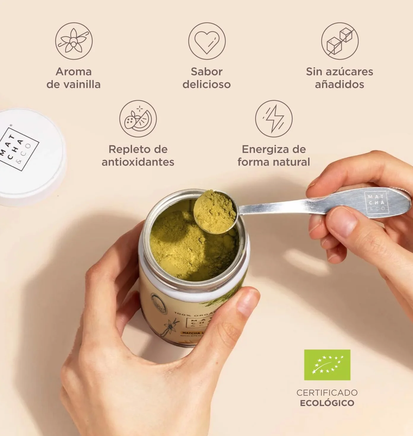 Té Matcha Original con Vainilla 80g | Té Verde en Polvo Japonés Sin Edulcorantes