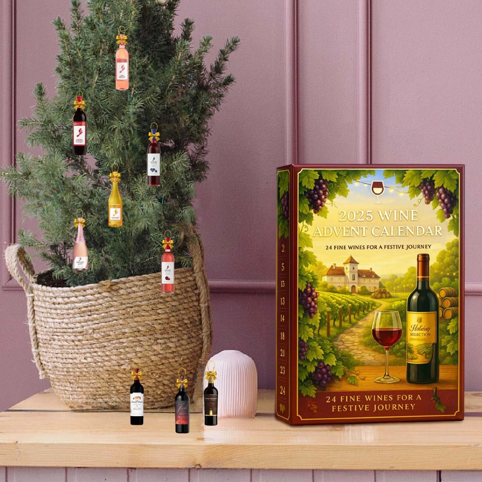 Calendario de Adviento de vino 2025, caja de 24 días, viaje de degustación diaria