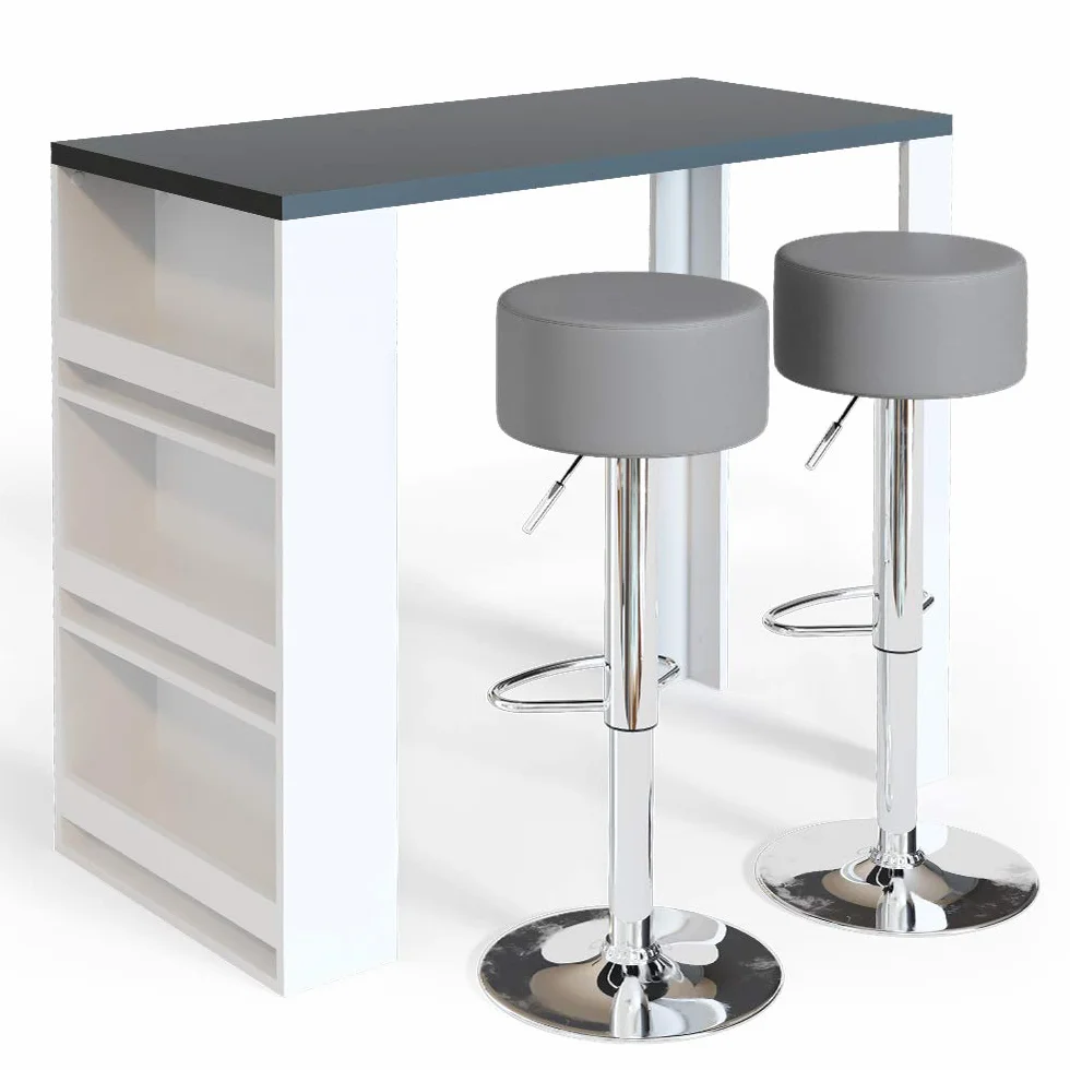 Vicco Set de Mesa de Bar, Blanco/Gris, 57 x 117 cm con 2 taburetes de Bar, Apto como Zona de Comedor Adicional en la Cocina o en el salón