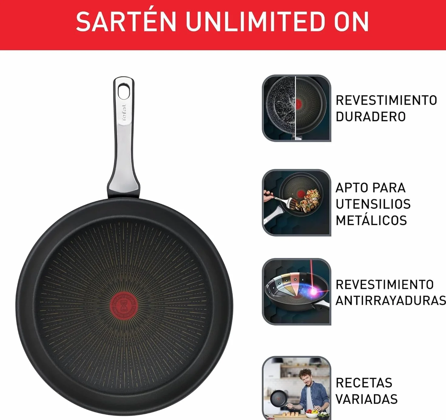Tefal Unlimited On Sartén 20 cm Antiadherente Titanio Inducción Thermo-signal