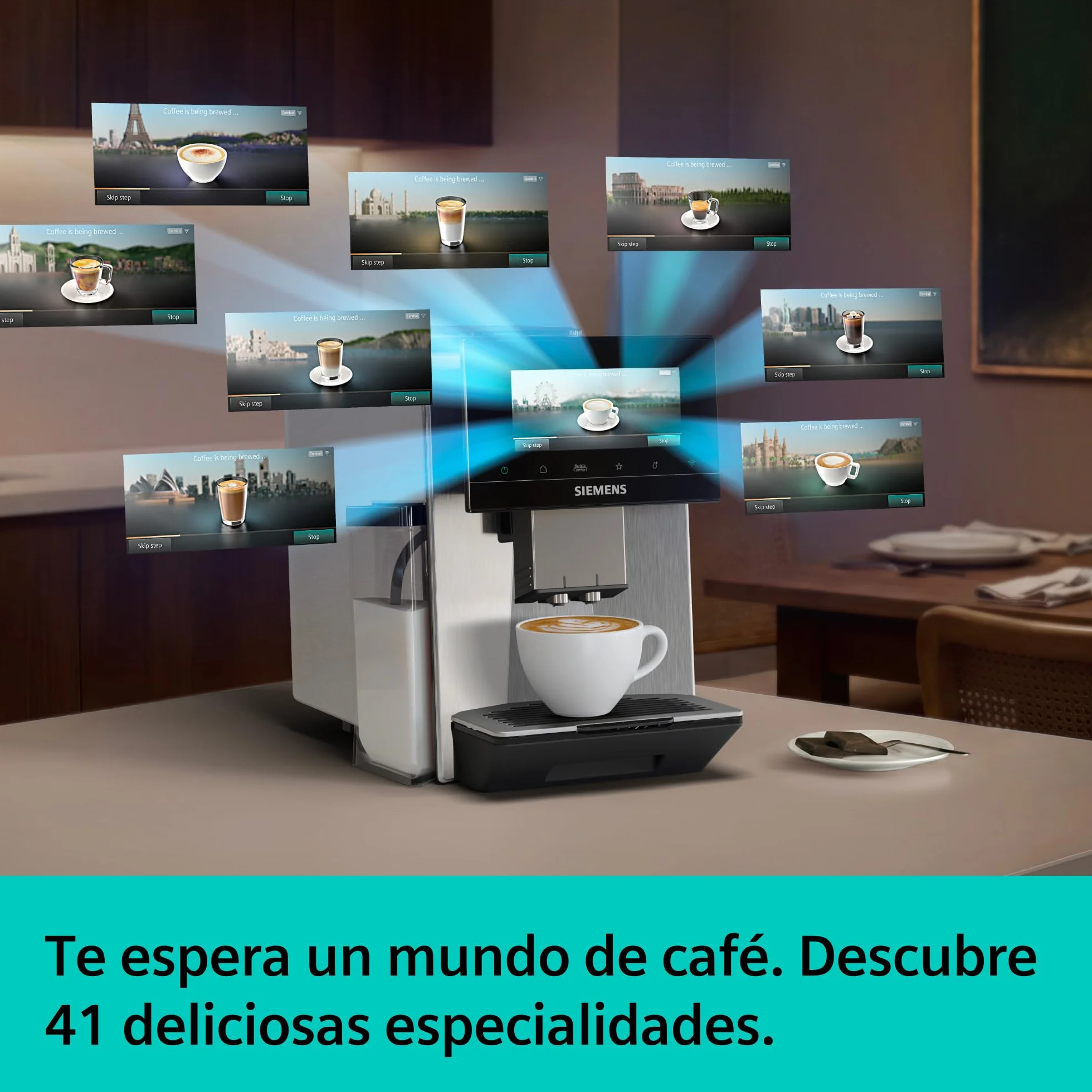 SIEMENS, cafetera superautomática, EQ900 iAroma, sabores personalizados, molienda precisa, pantalla grande para uso intuitivo, dos depósitos para granos diferentes, inox, TQ927E03
