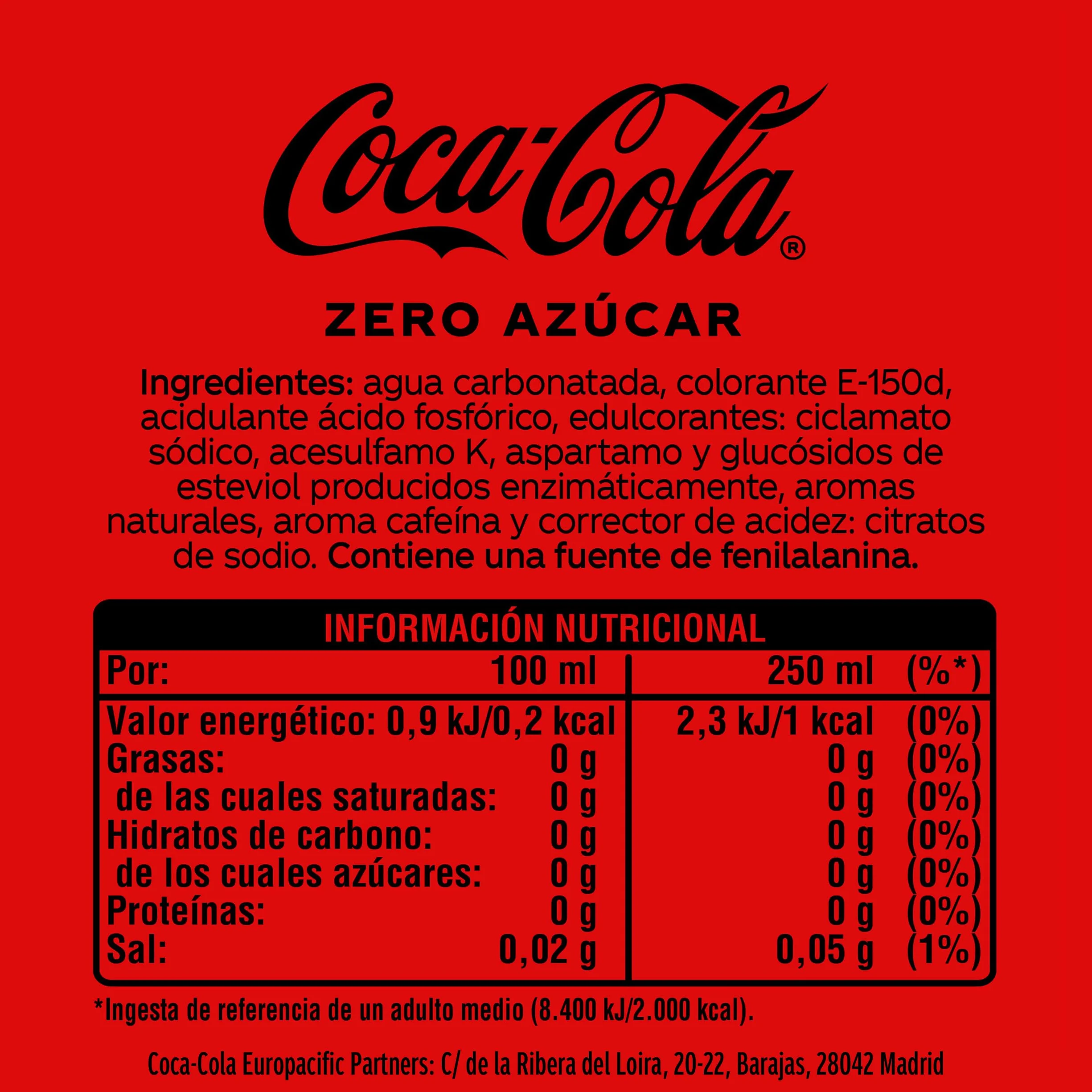 Coca-Cola Zero Azúcar Refresco de Cola sin Azúcar Pack 6 Botellas de 2L