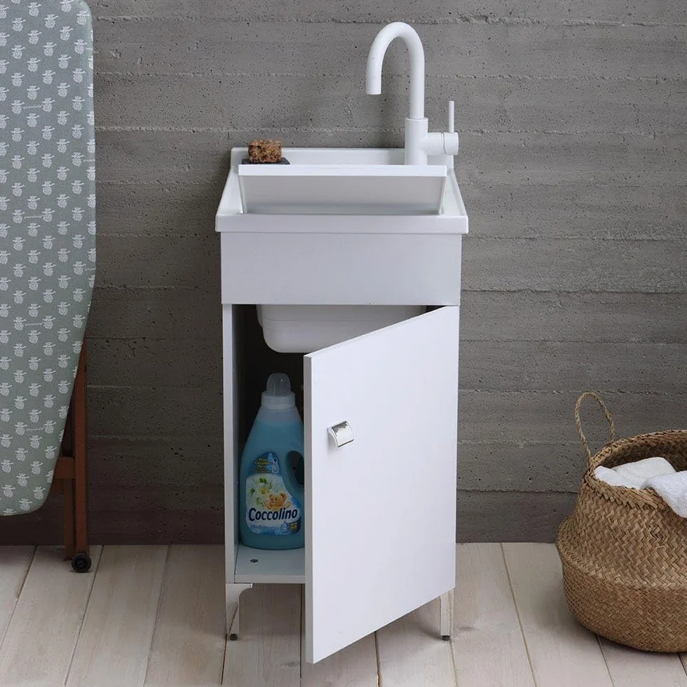 Kiamami Valentina - Mueble con lavabo de 45 cm blanco con lavabo y tabla de lavado | Pratico