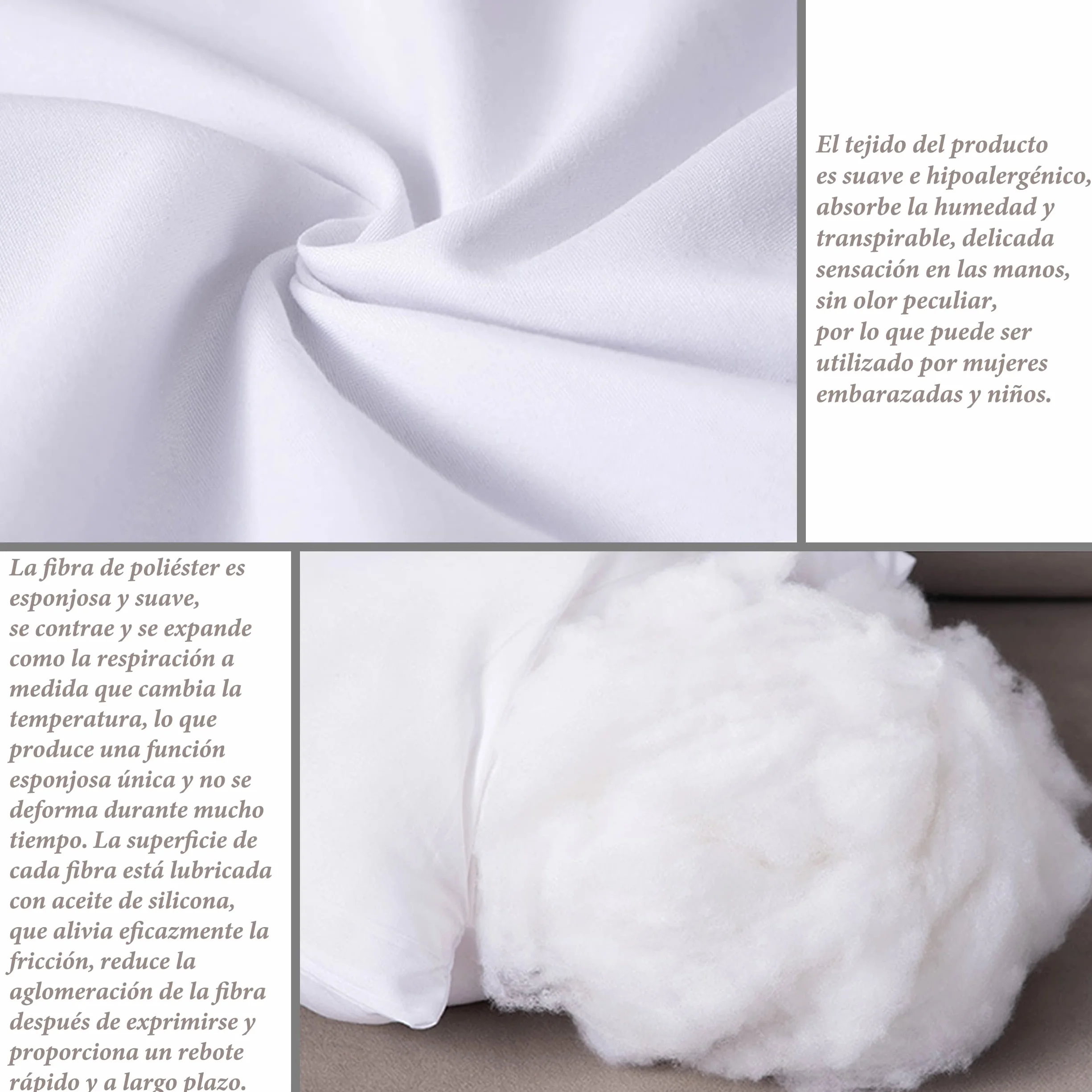 Relleno de cojín 45x45cm Fibra Hueca Siliconada Antialérgico 100% poliéster 1 Unidad