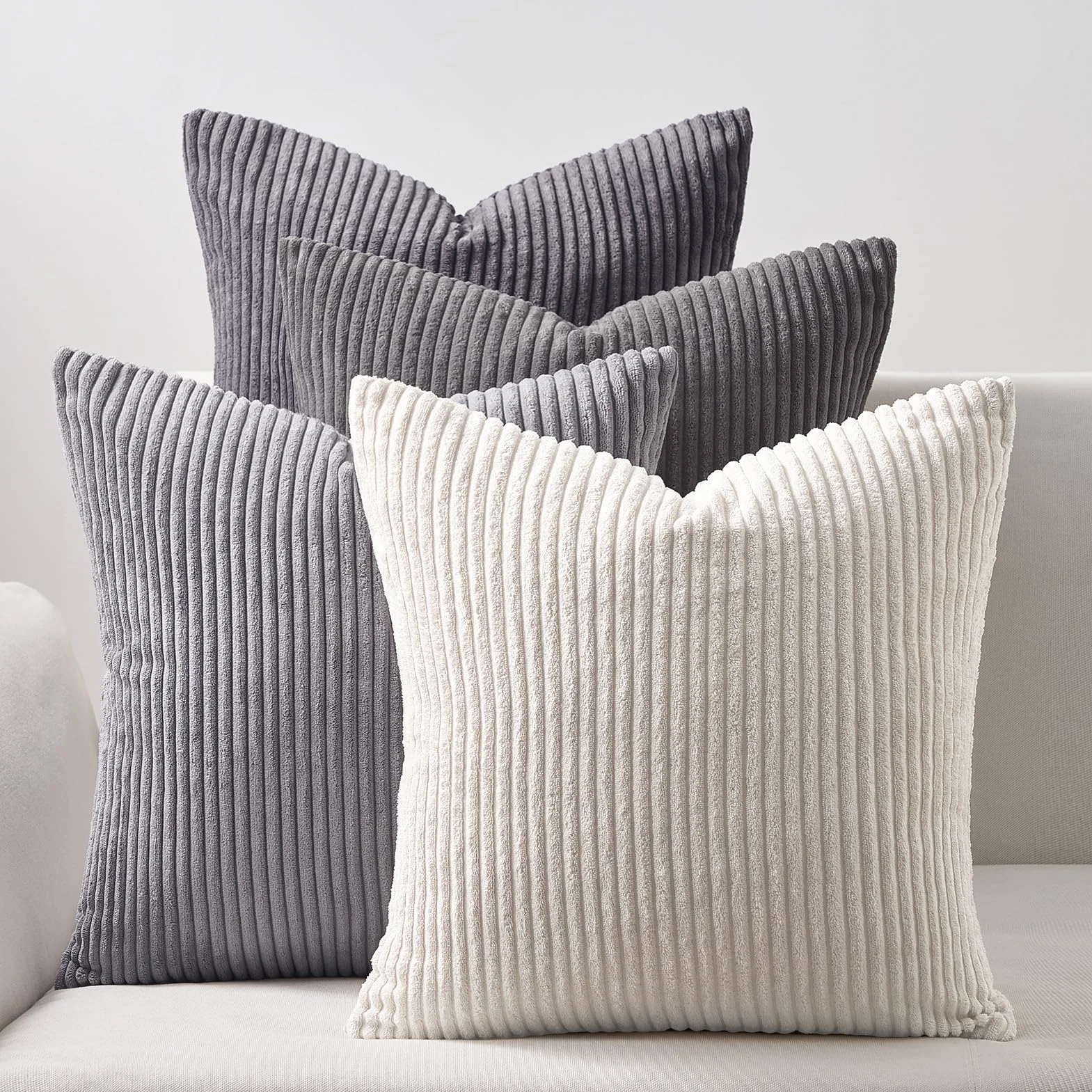 Topfinel Fundas de Cojines 4 Piezas 50x50 Pana Gris para Sofa Cama Salon