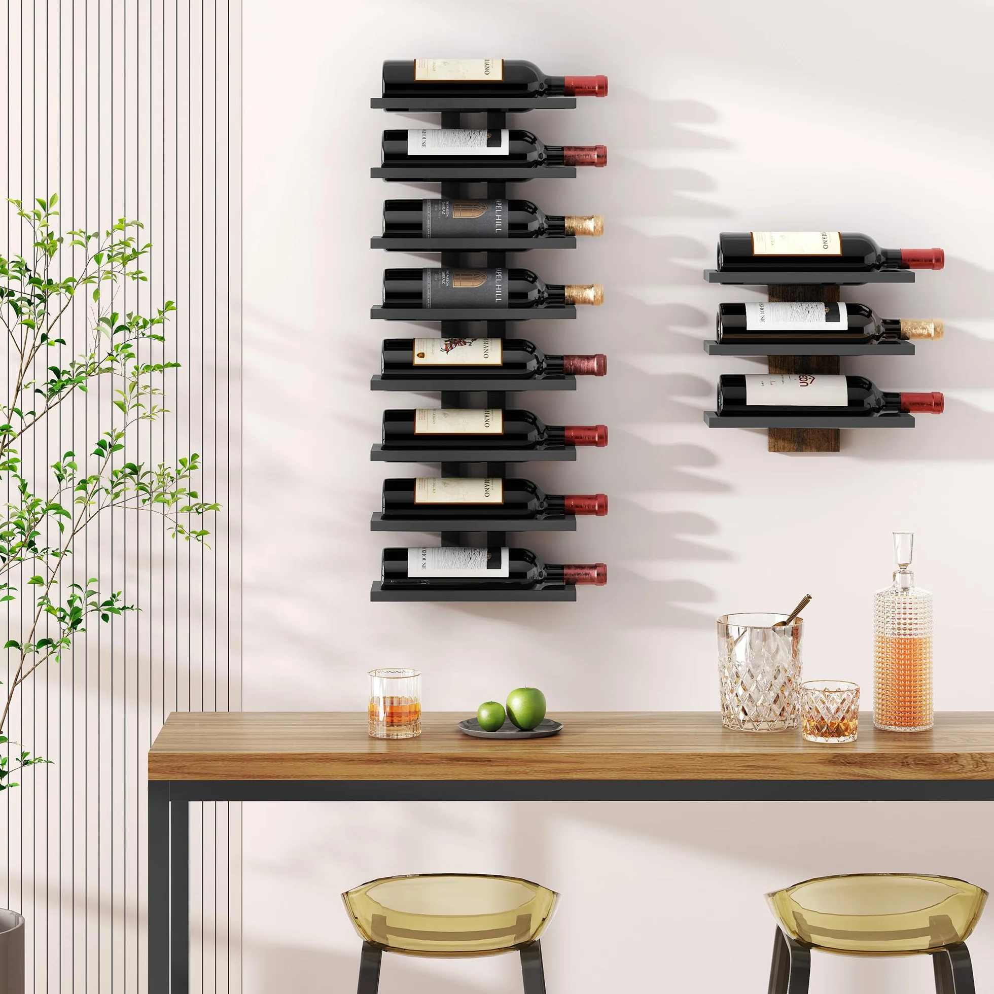 FAVOOSTY Botellero de Pared, Botellero Vertical, Estante para Botellas con 8 Niveles, 8 Botellas de Vino, Soporte para Botellas, Estante de Metal para Botellas de Vino, para Comedor, Bodega, Negro