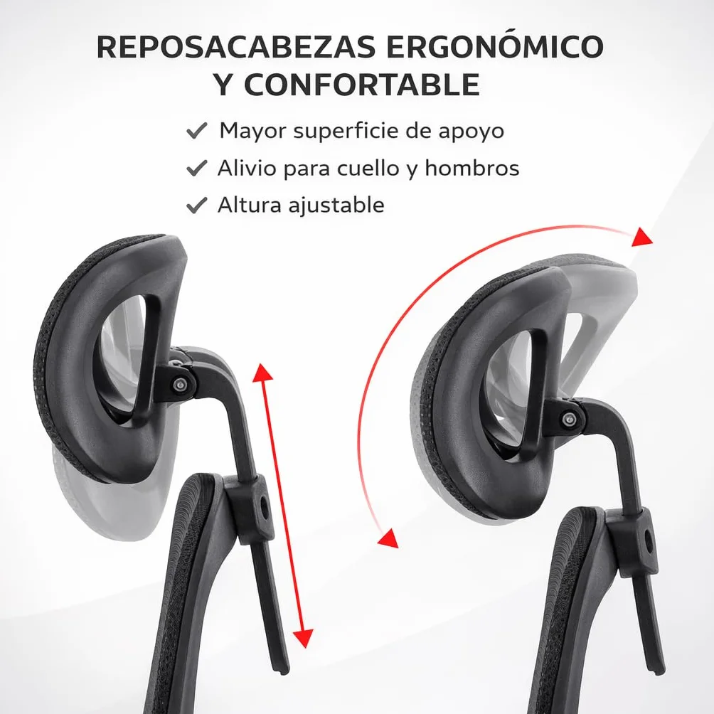 Silla de Oficina Ergonómica con Ruedas Reposacabezas Reposabrazos Ajustables Soporte Lumbar Respaldo de Malla Transpirable Altura Regulable