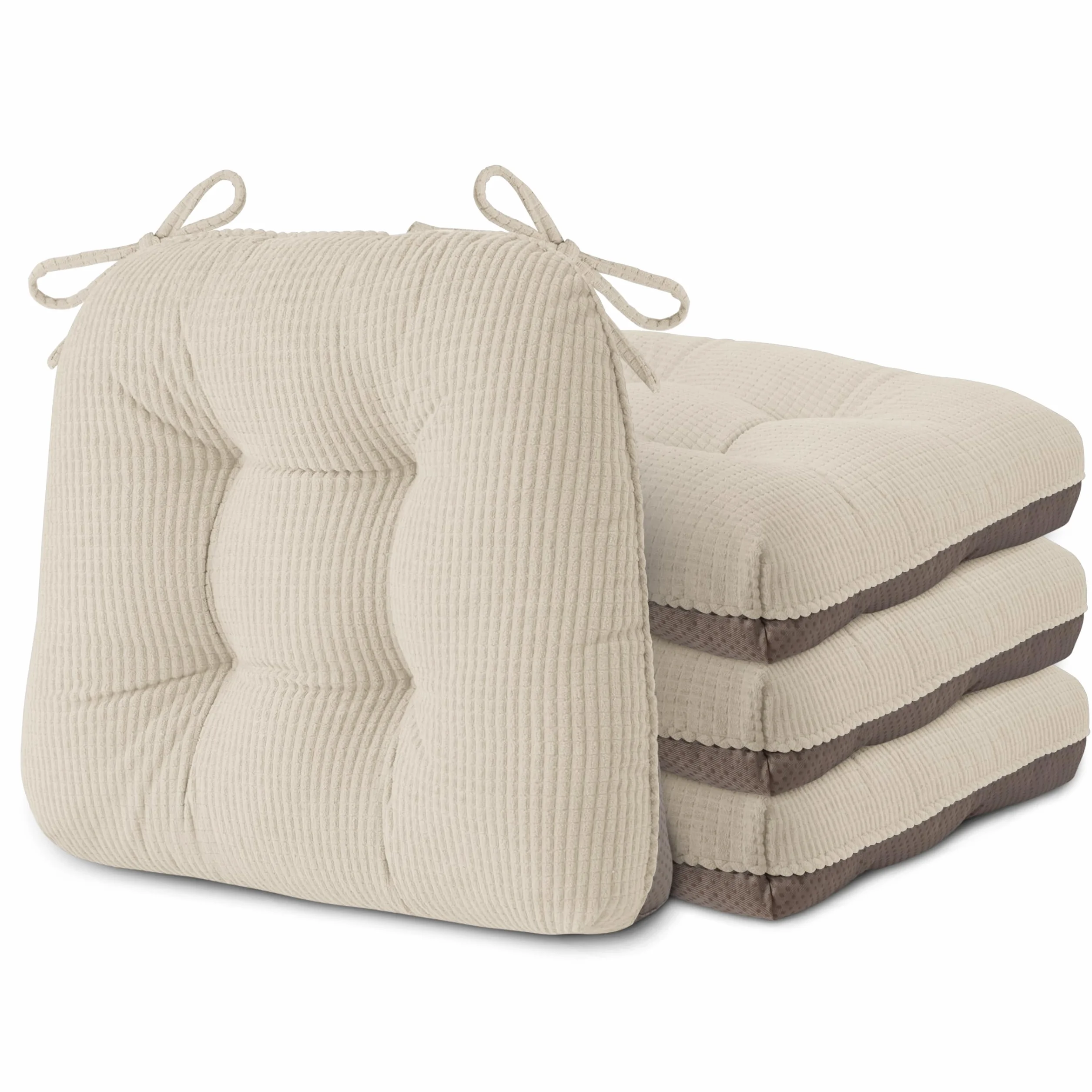 AddGrace Juego de 4 cojines antideslizantes de 40 x 40 x 8 cm, color blanco | Cojín suave para silla con acolchado de 8 cm de alta calidad para interiores, cocina o comedor