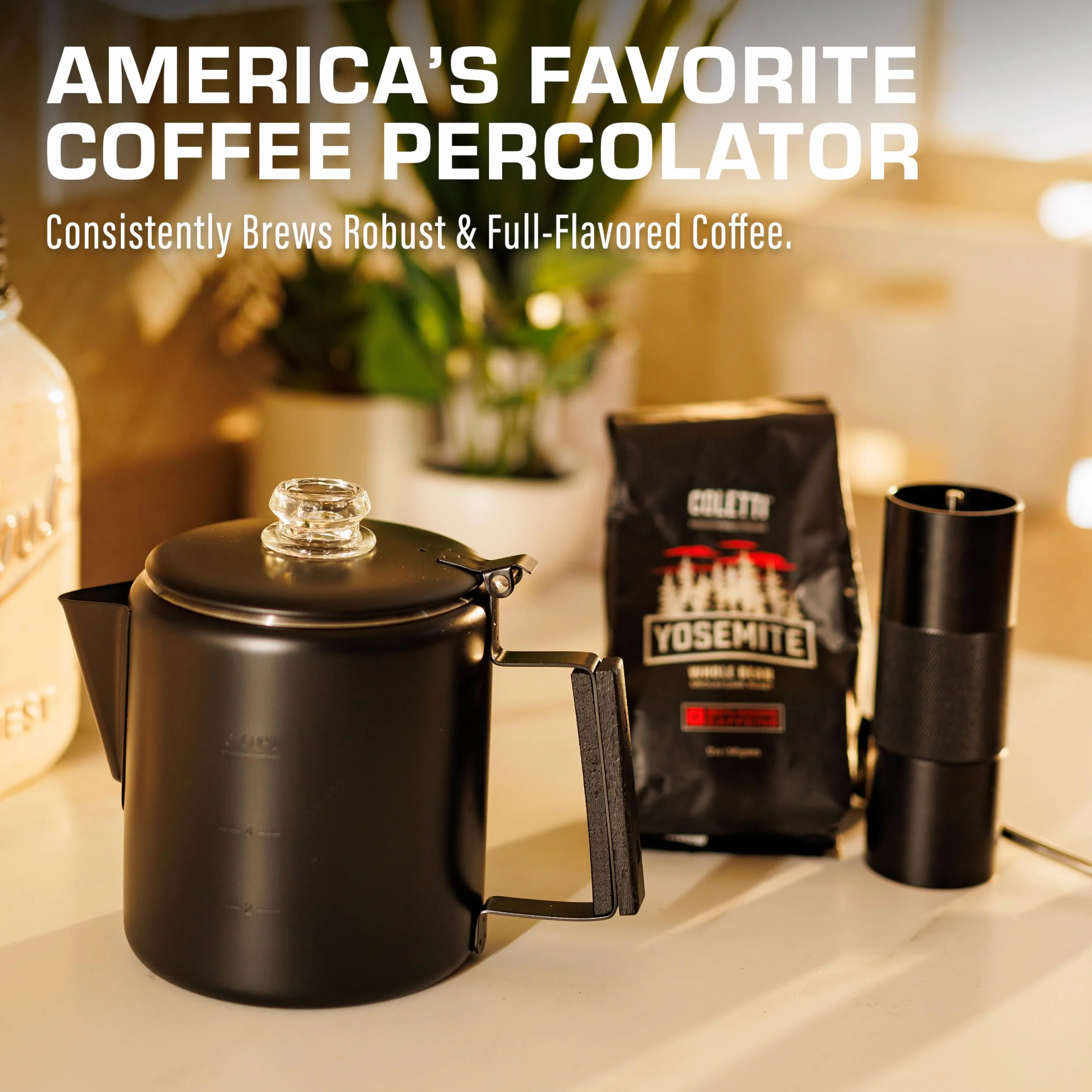 COLETTI Black Bozeman Cafetera Percolador Camping Acero Inoxidable 6 Tazas