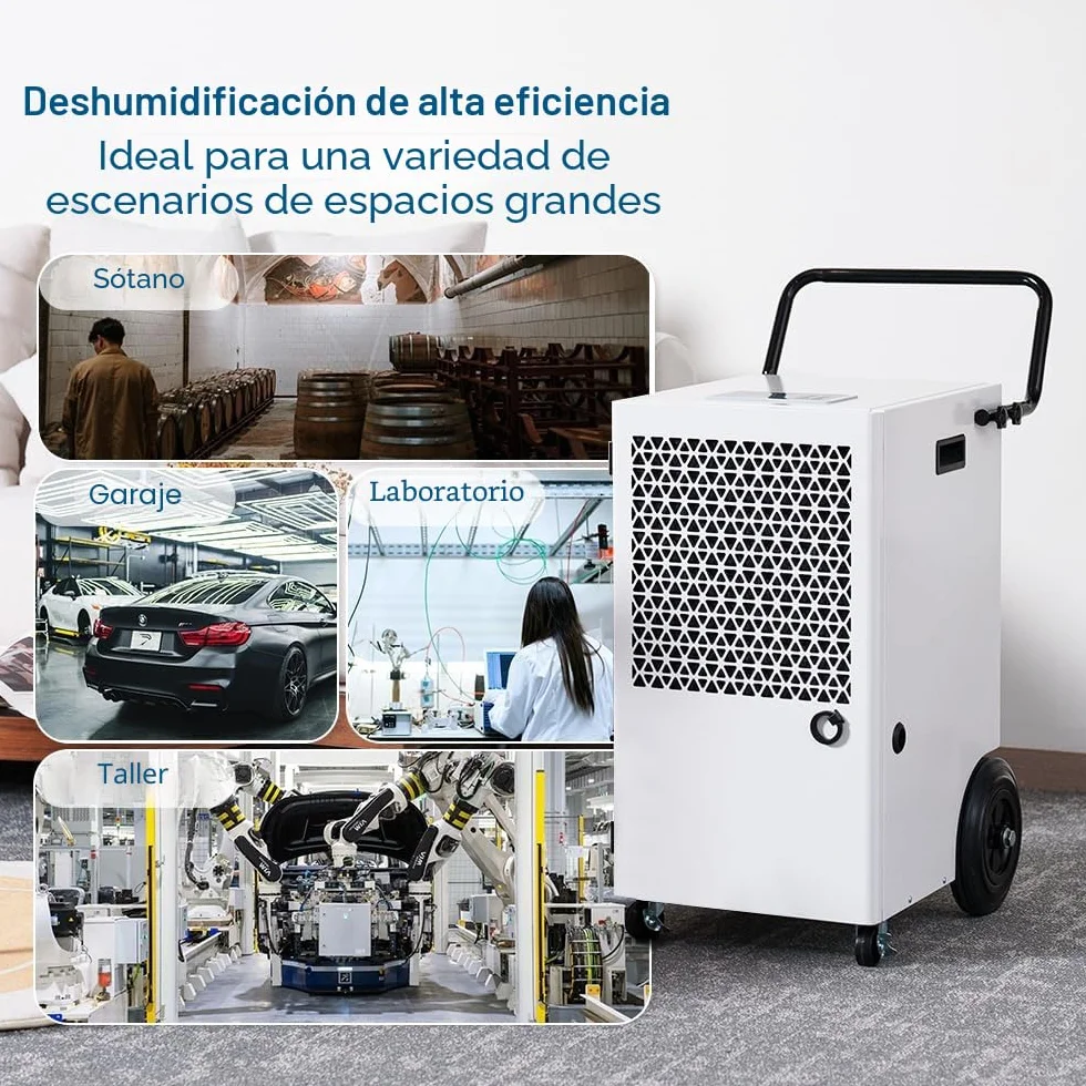 Deshumidificador Industrial Grandes Superficies 120L/Día: Área 300m²/600m3 Deshumidificadores con Sensor de Humedad Eléctrico Temporizador 24H Depósito de 7L para Trastero Baño y Garaje