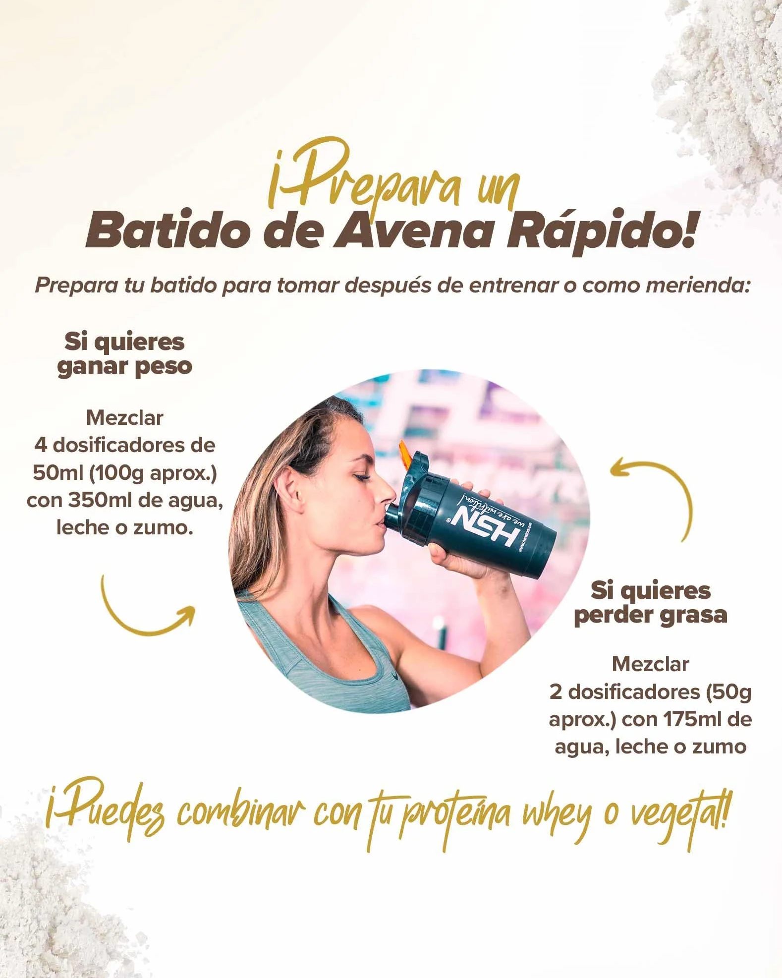 Harina de Avena Instantánea Sabor Vainilla 3kg Sin Azúcares Añadidos No-GMO Vegano