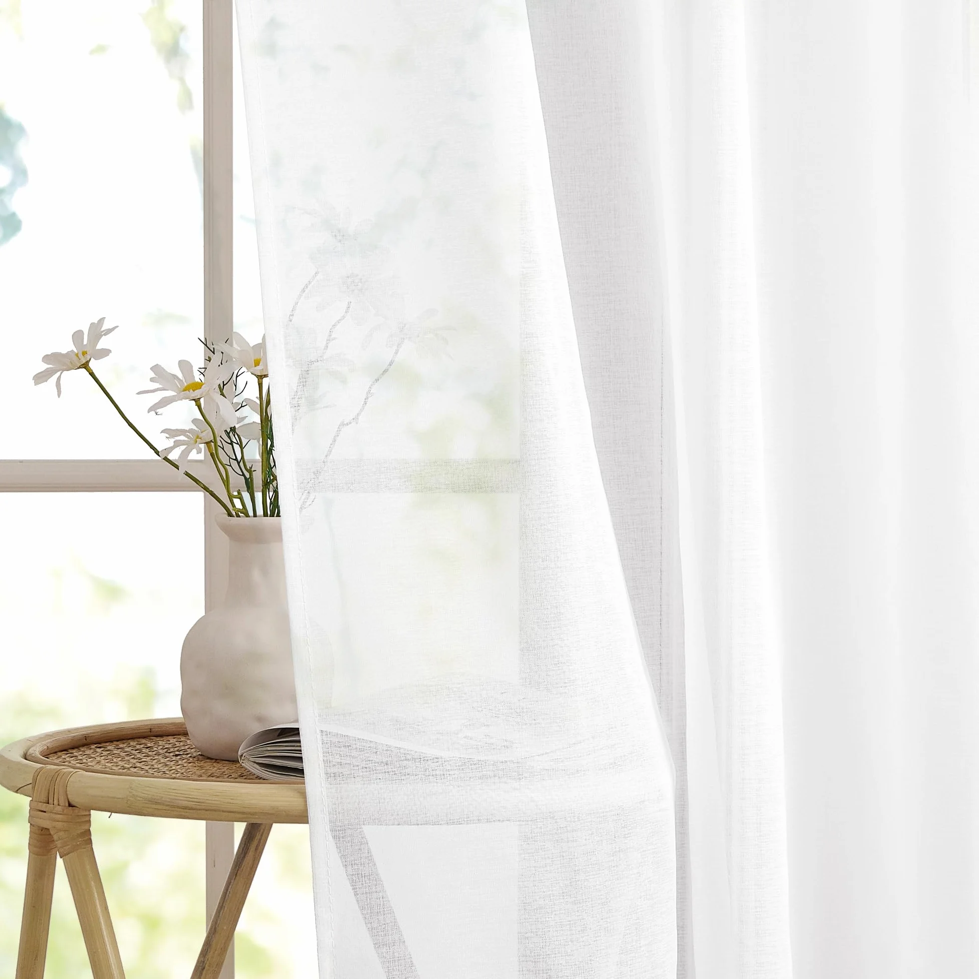 Cortinas Dormitorio 140x160cm Visillos Blancos Translucidos Lino Ojales 2 Piezas