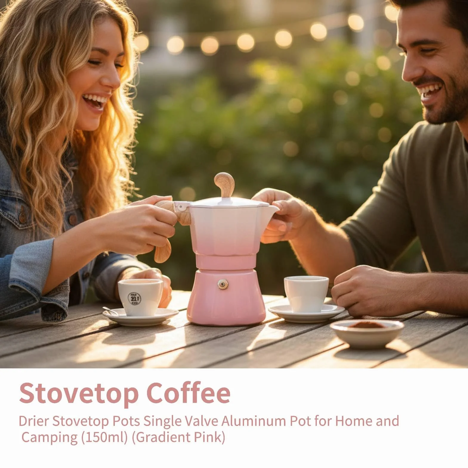 Percolador de Café para Estufa, Pot de Aluminio de Válvula Única 150ml, Gradient Pink