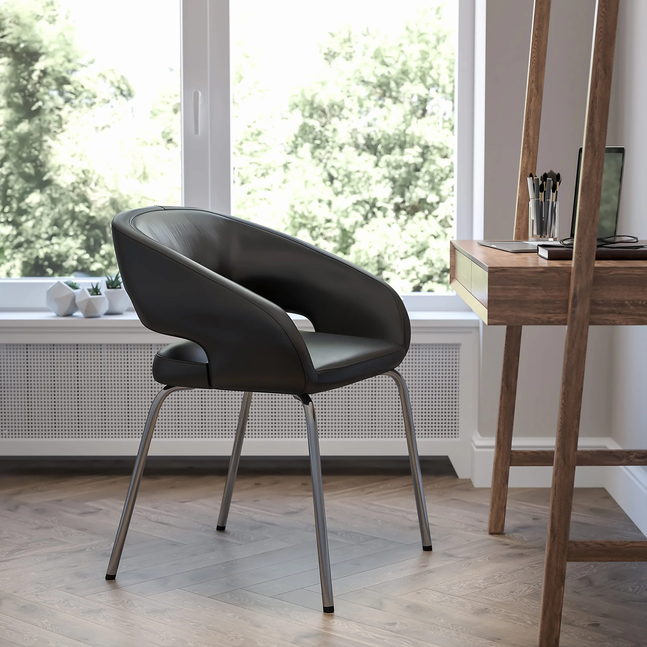 Flash Furniture Silla de recepción Lateral contemporánea de la Serie Fusion, Piel Negra Suave