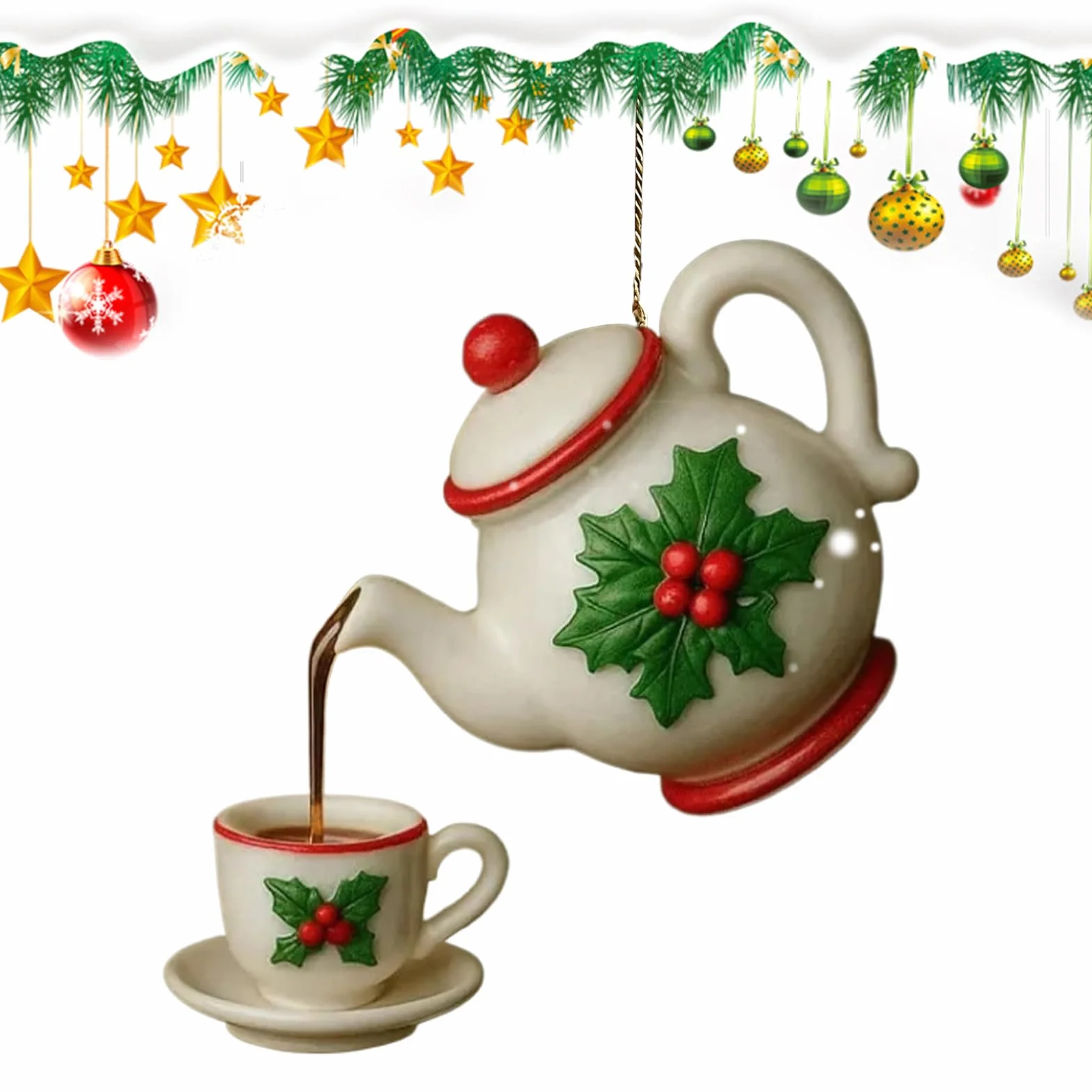 Juego de Adornos de Navidad para Árbol, Colgante de Tetera Acrílica 2D, Decoración Rústica para Hogar
