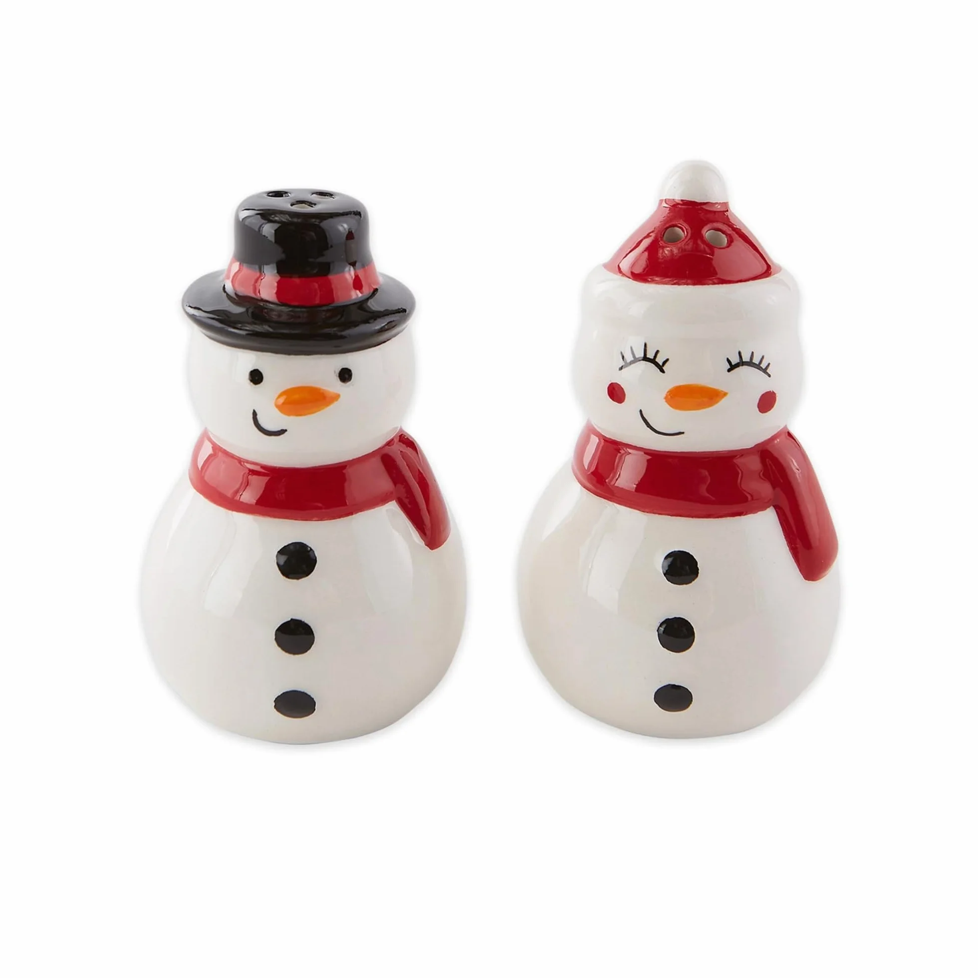 Juego de 2 saleros y pimenteros de cerámica de muñeco de nieve de 3 pulgadas, decoración de mesa de Navidad, muñecos de nieve Mr. & Mrs.
