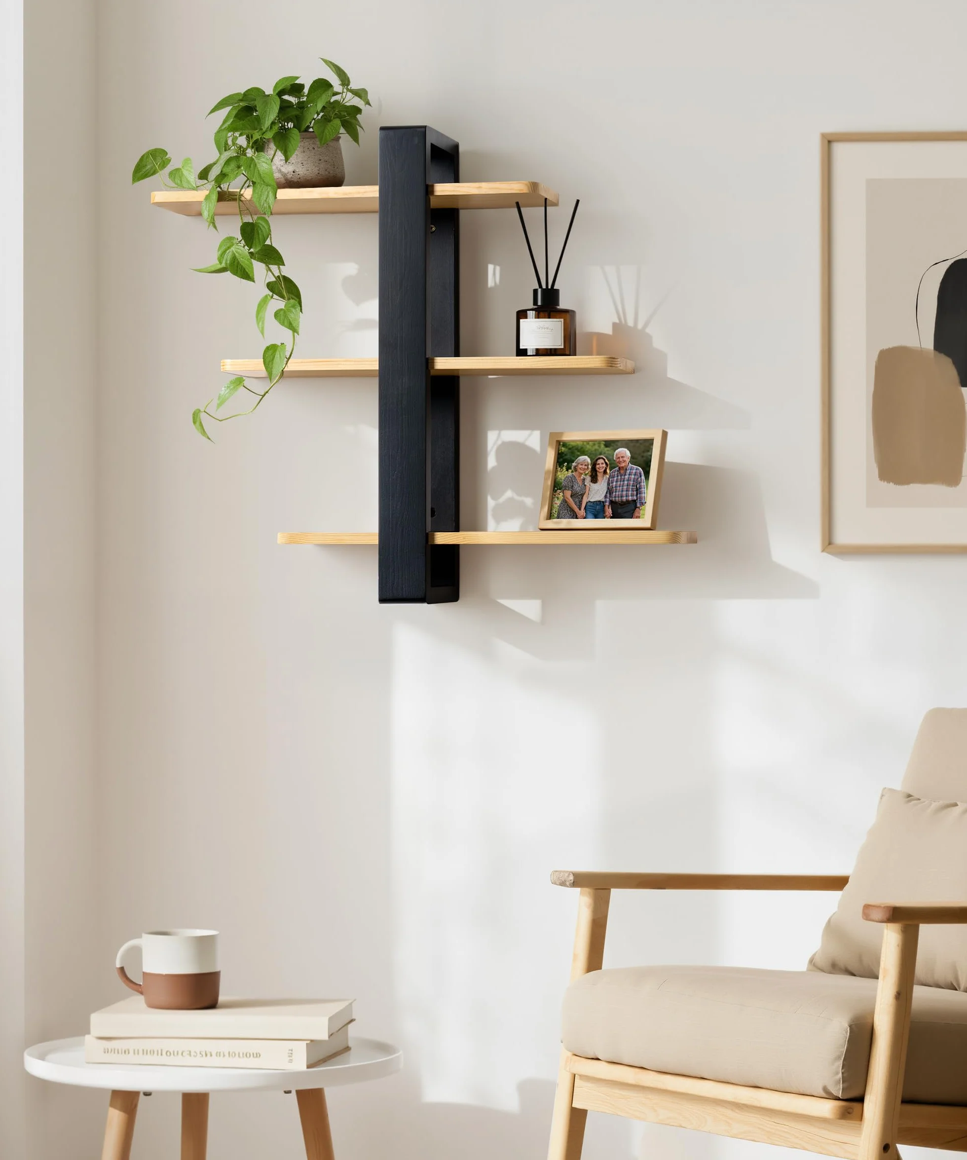 SUMGAR Estantería de Pared 3 Niveles Pino Macizo 50 cm Negro y Madera