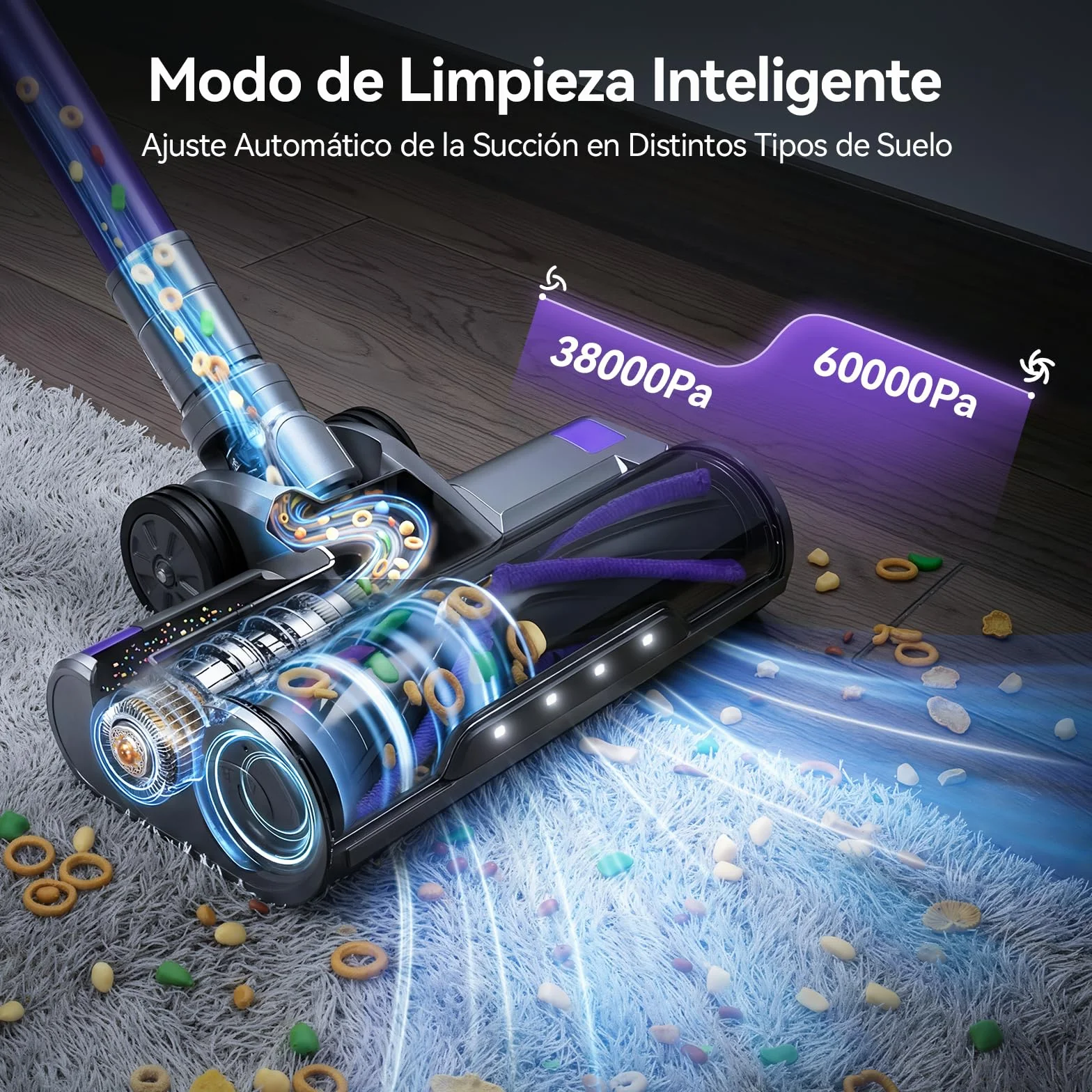Redkey X18 Aspiradora sin Cable 60KPa/650W/80Mins, 8 en 1 Aspiradora Inalámbrico de Pantalla Tactl LED Modo Automatico Inteligente Autocargable, Autoportante para Suelos/Alfombras/Pelo de Animales