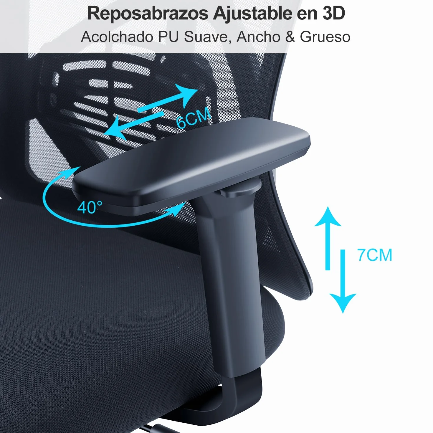 Ticova Silla de Oficina Ergonómica Respaldo Alto con Soporte Lumbar Ajustable Reposacabezas Reposabrazos 3D 130° Silla de Computadora Malla Mecedora