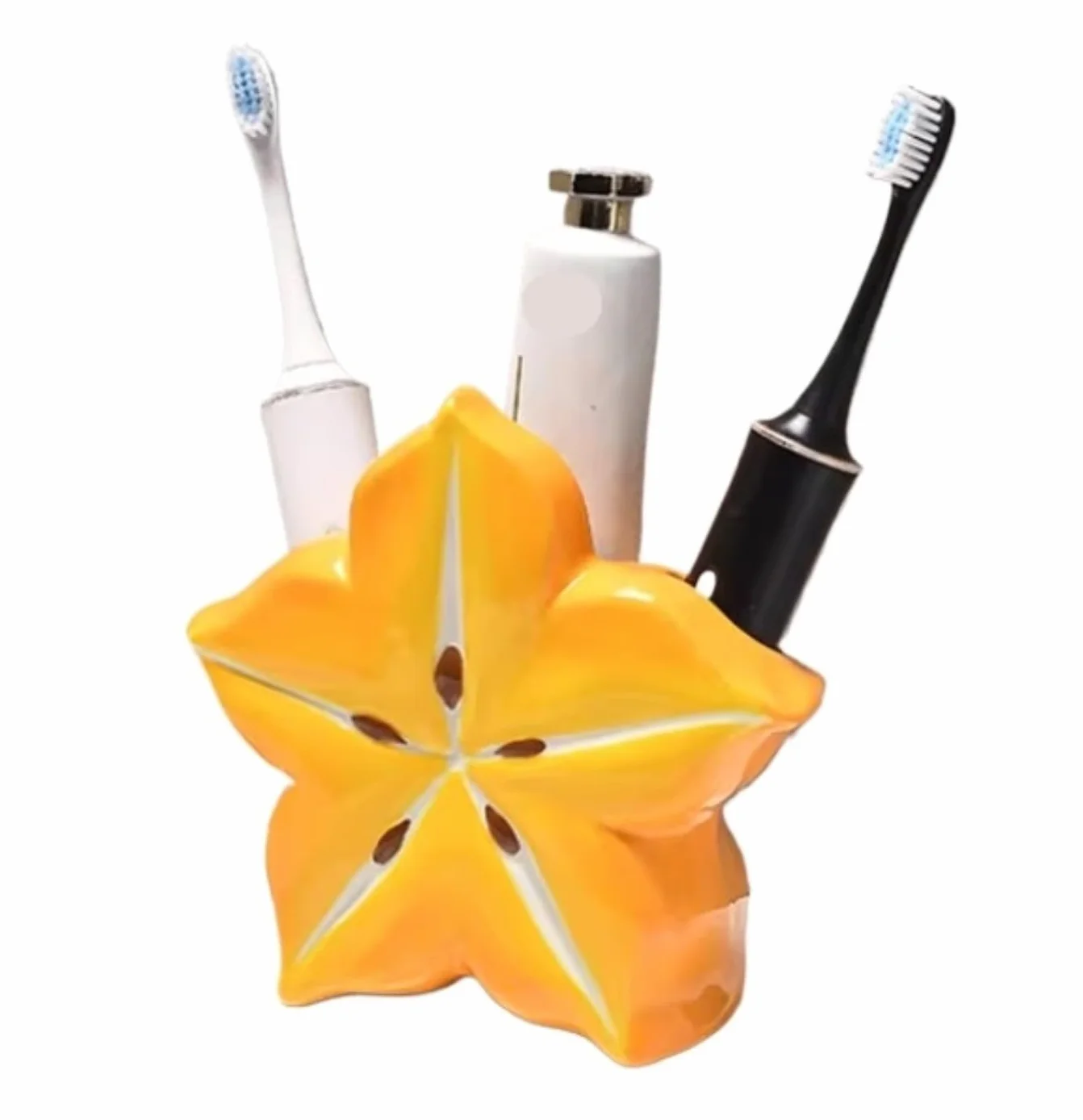 Porta Cepillo Dientes Baño Soportes De Pasta Dientes For Cepillos con Forma Carambola Cerámica, Organizadores Almacenamiento For Baño Hogar Y Cocina(Oranje)