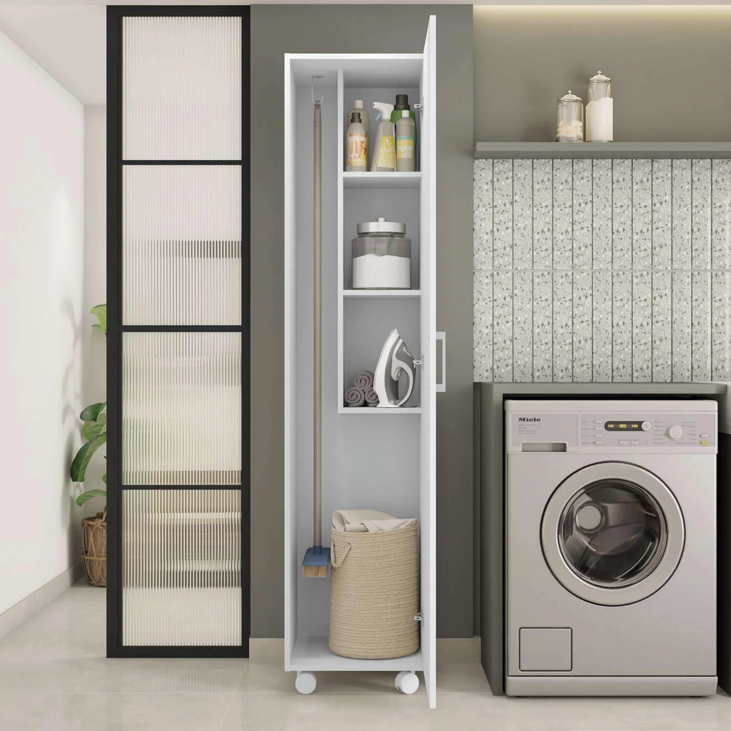 Armario Alto Multiusos Auxiliar con Ruedas 1p Color Blanco 42x183 cm