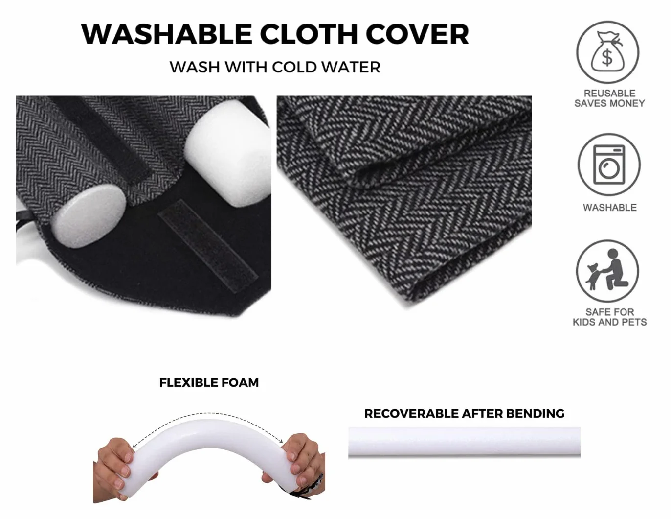 Burlete de Tela para Puertas y Ventanas, Doble Reutilizable, Lavable, Aislante Ruido Frío Viento, Ajustable 80-90 cm
