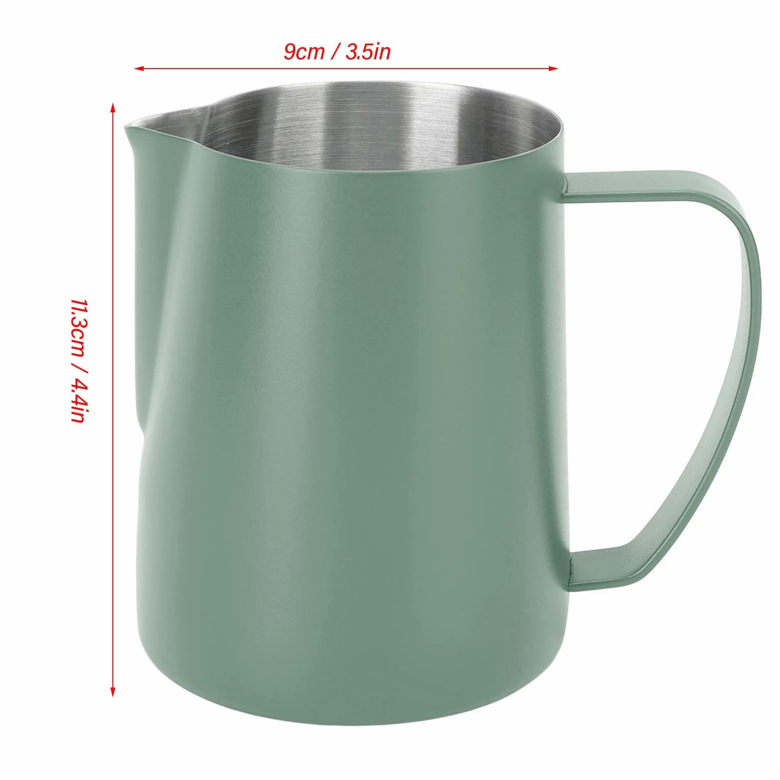 SIXRUN Jarra de café con Leche, Taza para Espumar Leche de Acero Inoxidable de 600 Ml con Boca Puntiaguda para Latte Art, Perfecta para Baristas Caseros y Amantes del café (verde oscuro)
