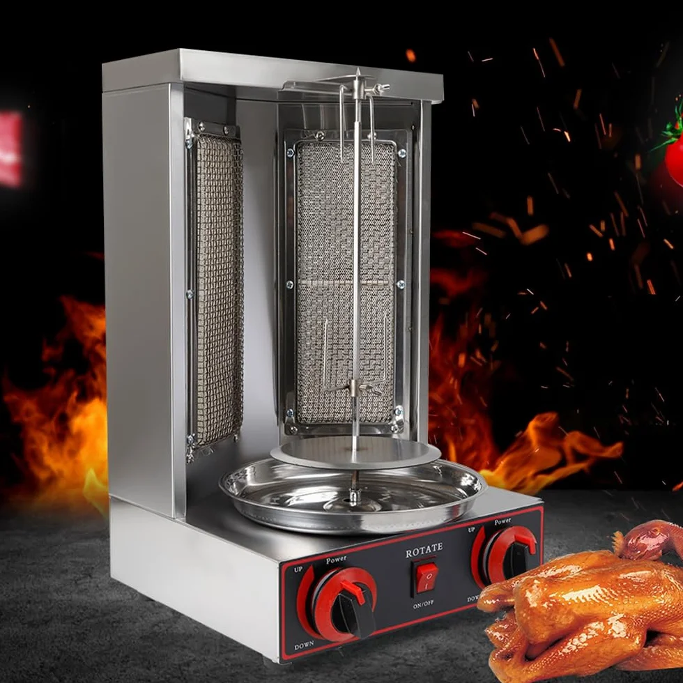 Gas Vertical Shawarma Broiler Machine 3 kW Gyro Grill with 6 Skewers